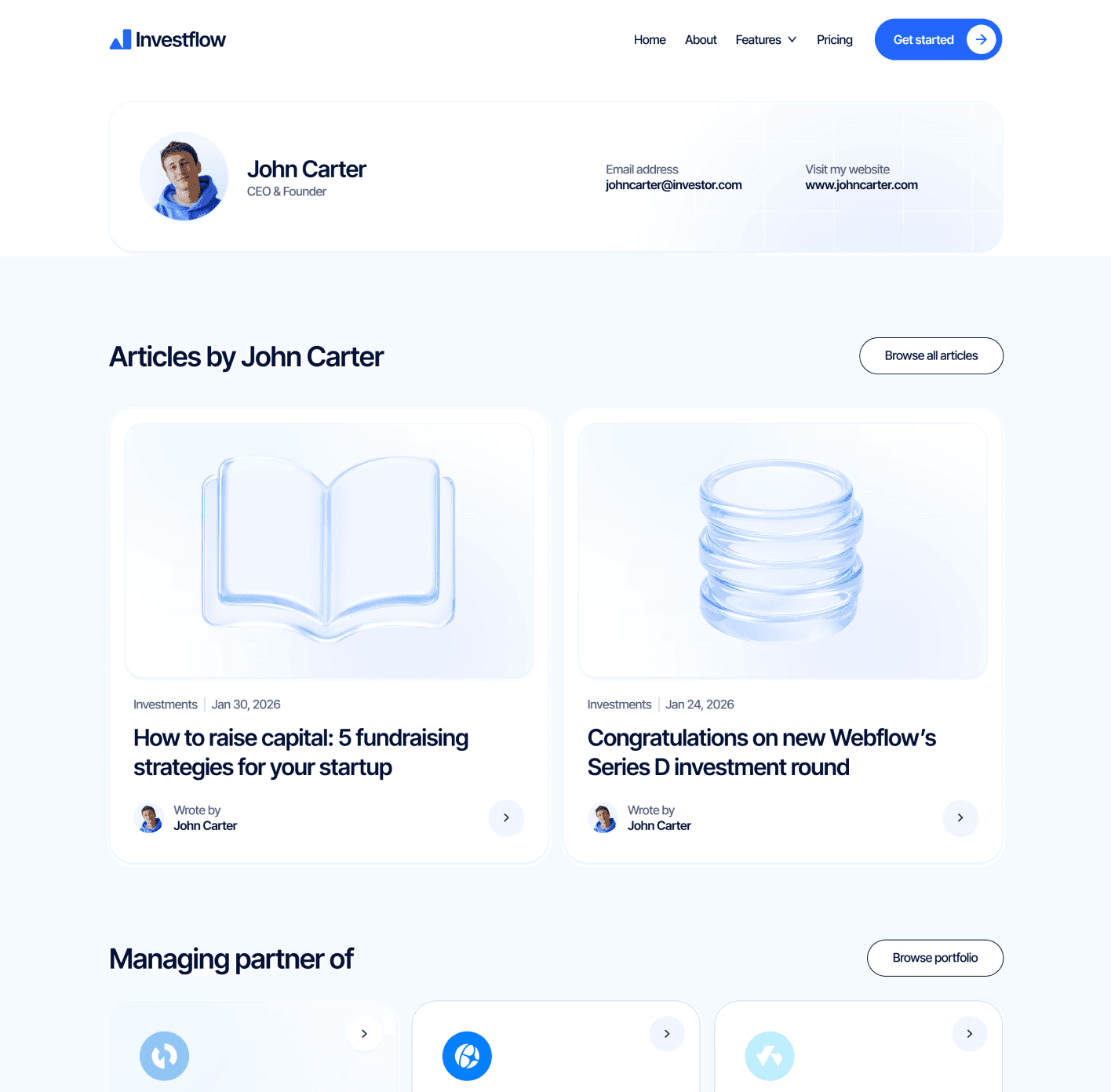Investflow - Investor Single Page - Investment Firm Framer Template