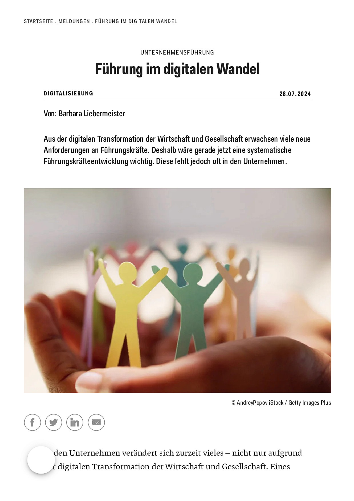 Titelbild des Onlineartikels von Barbara Liebermeister aus die-wirtschaft.at