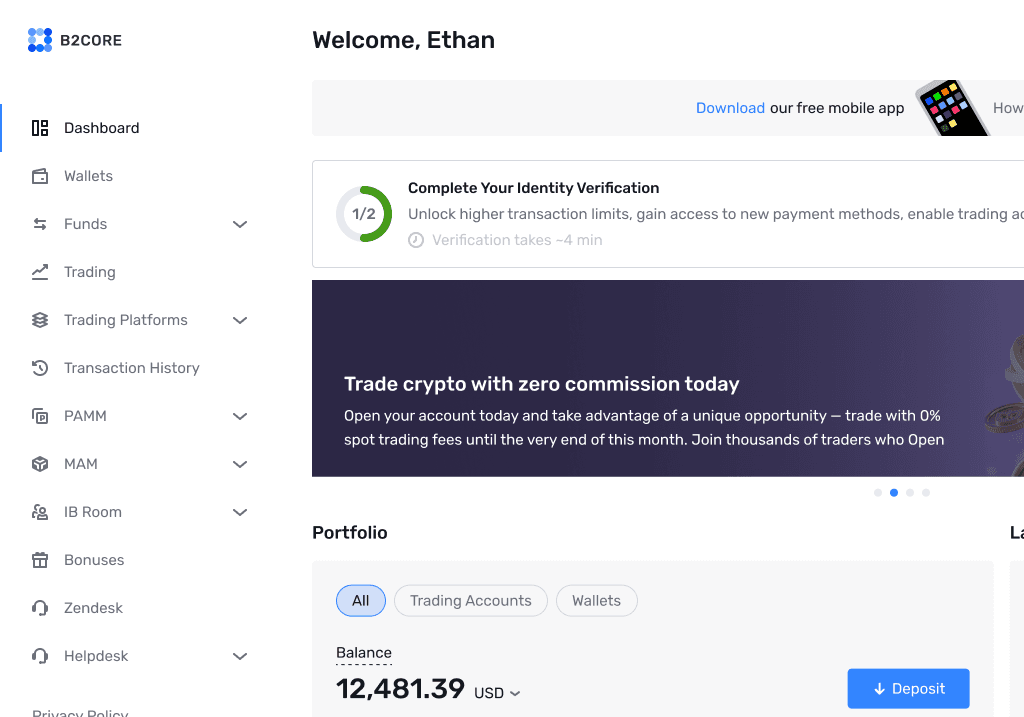 Admin dashboard screen