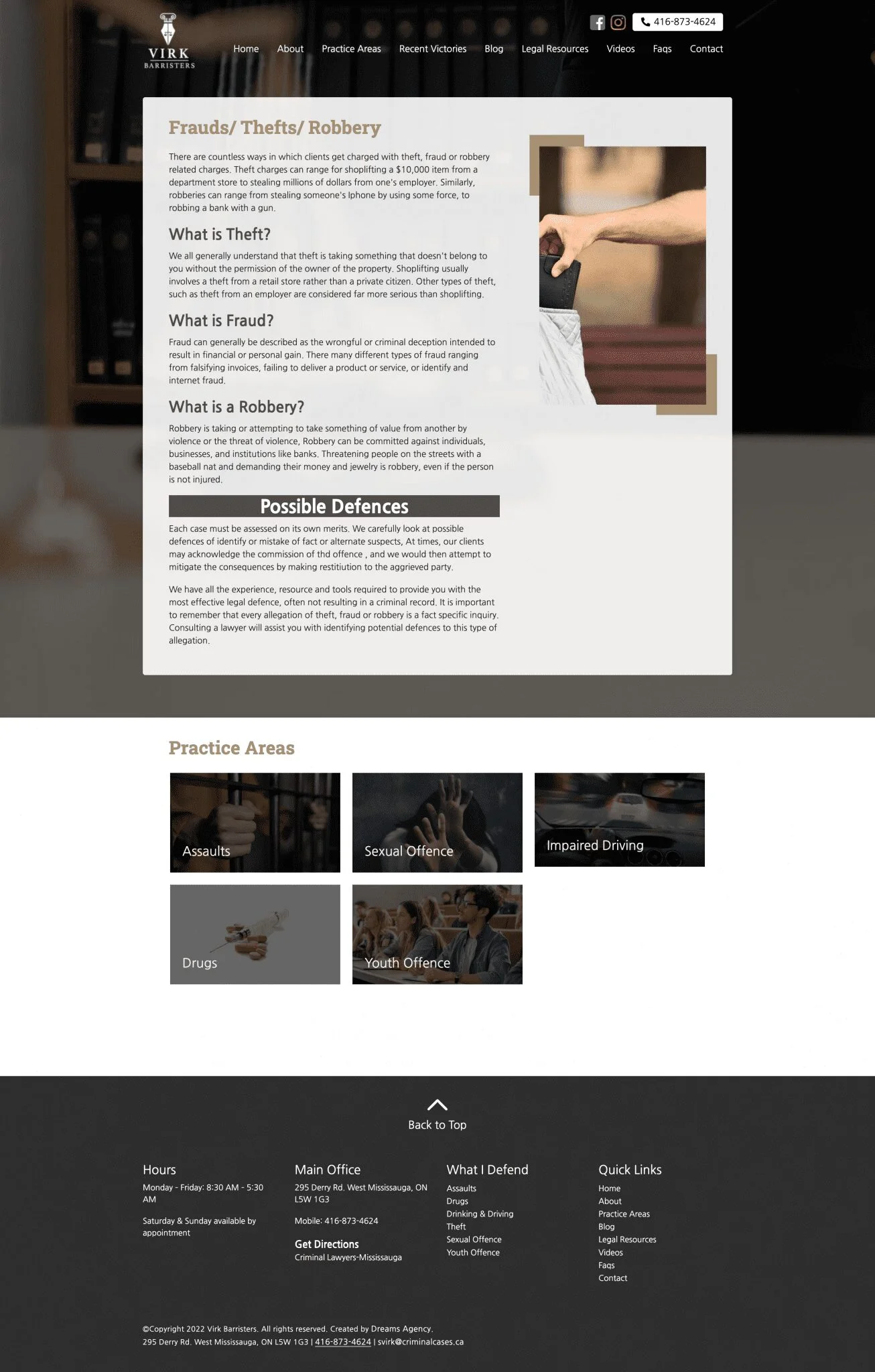 FraudsTheftsRobery page for virkbarristers website developed & designed by Dreams Agency Mississauga, Ontario