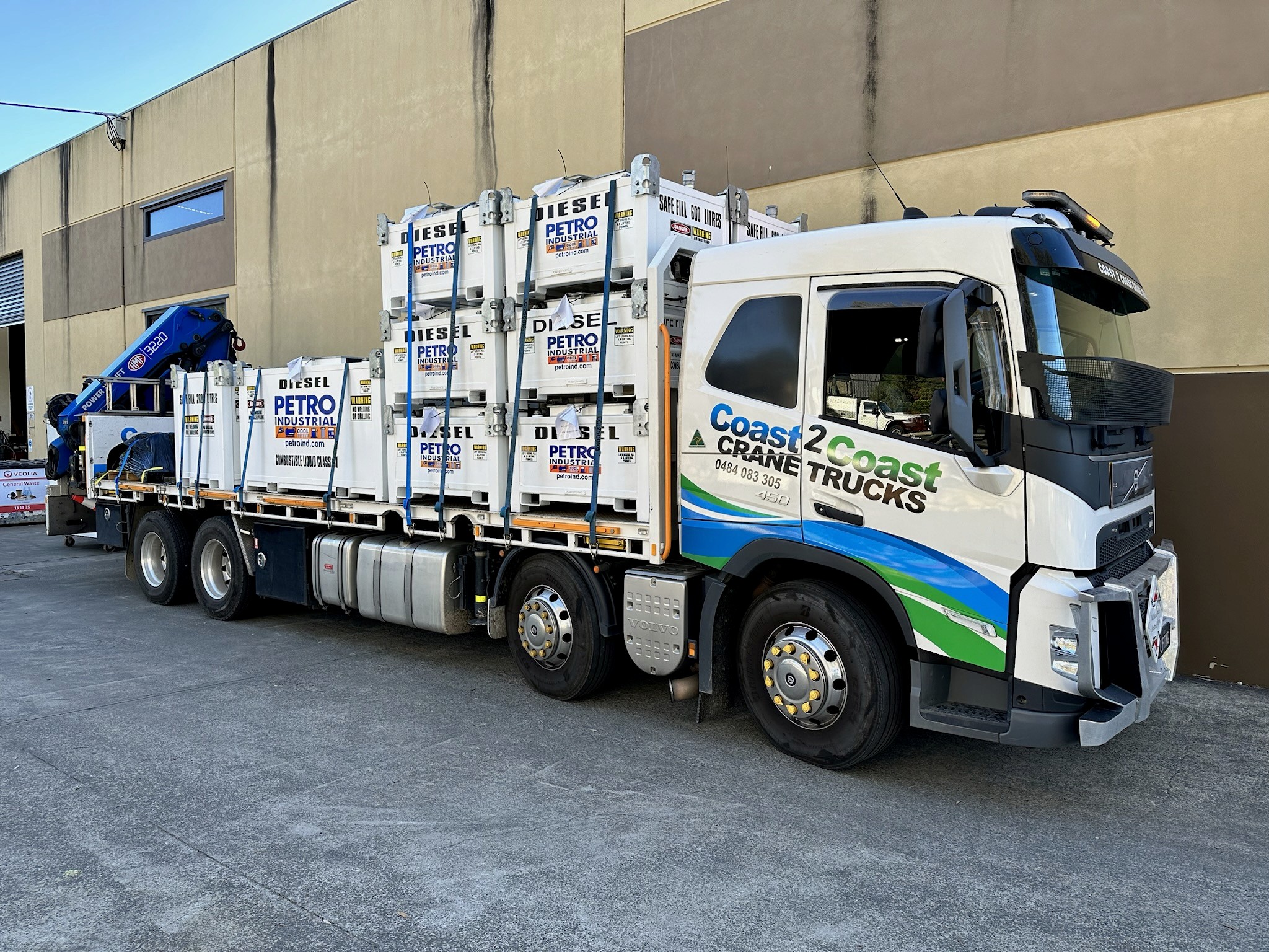 Hiab crane truck transporting fuel