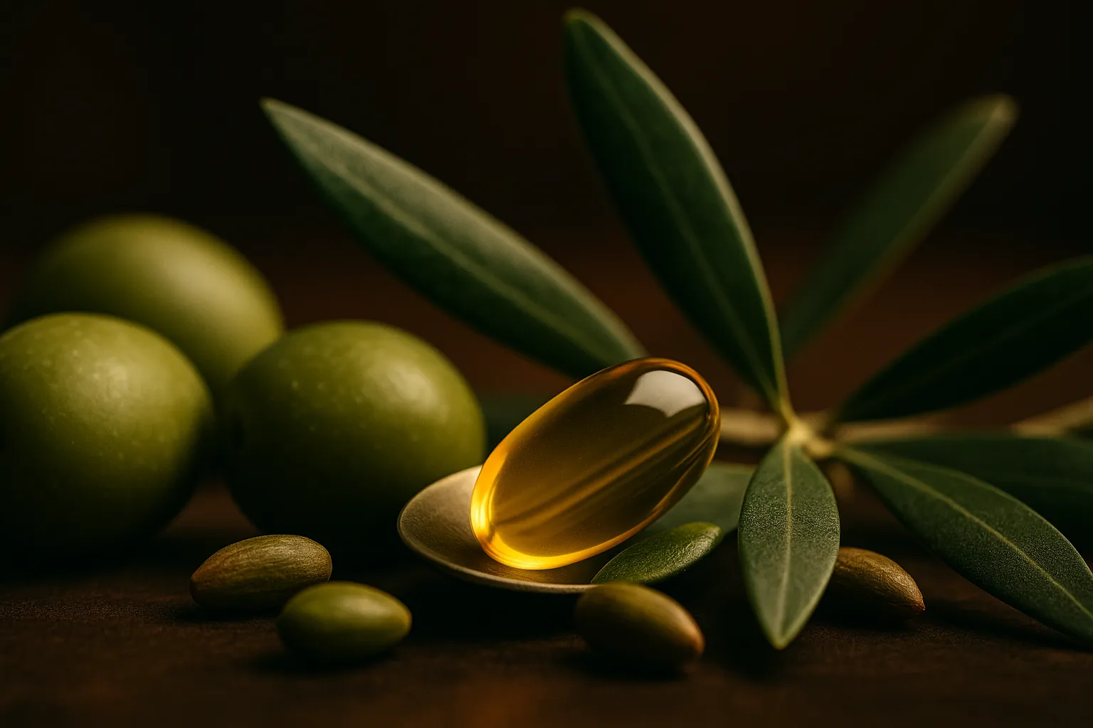 Olive Leaf Extract softgel with olives and olive leaves