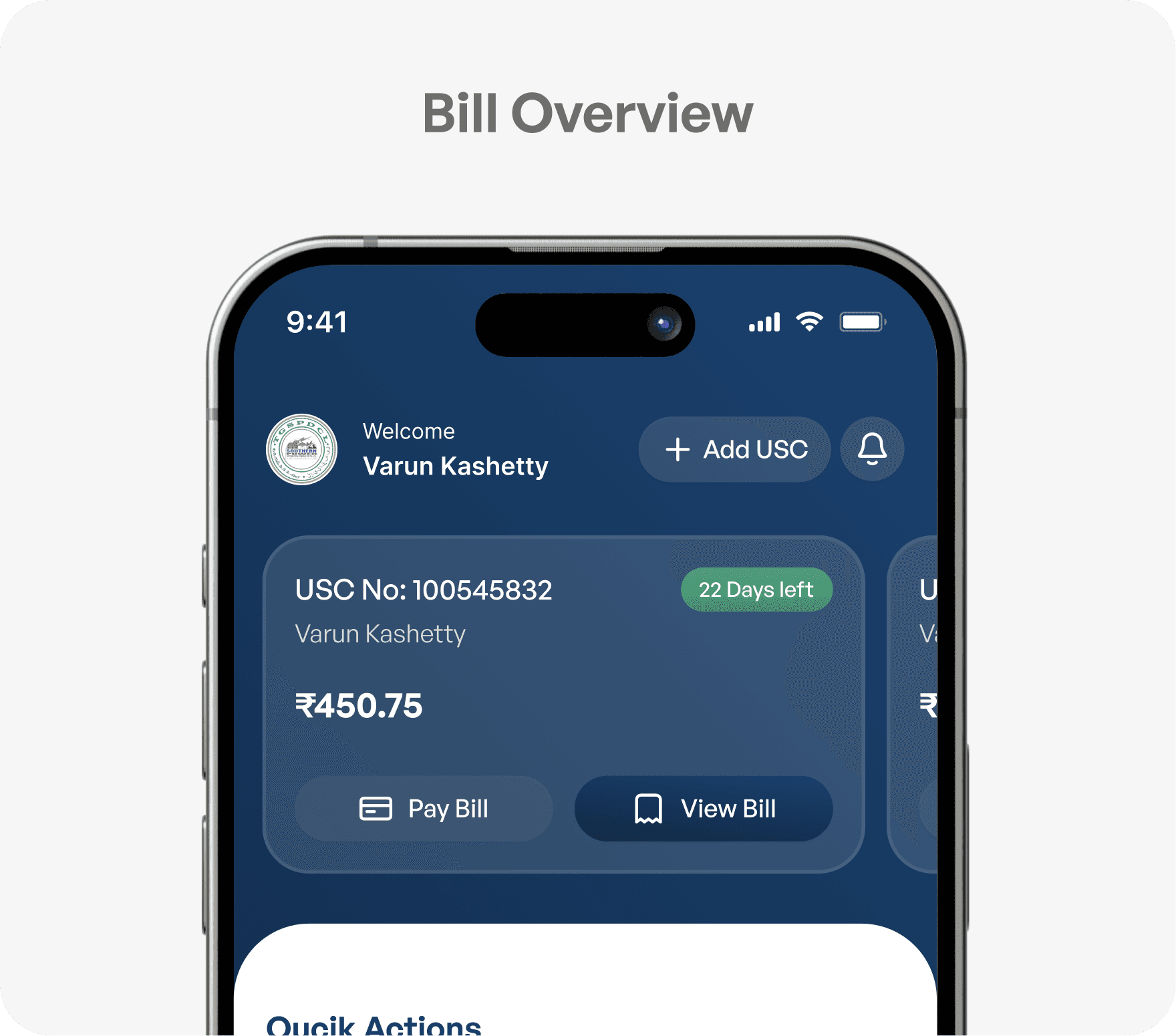 Telangana Electricity app Bill overview dashboard new interface design