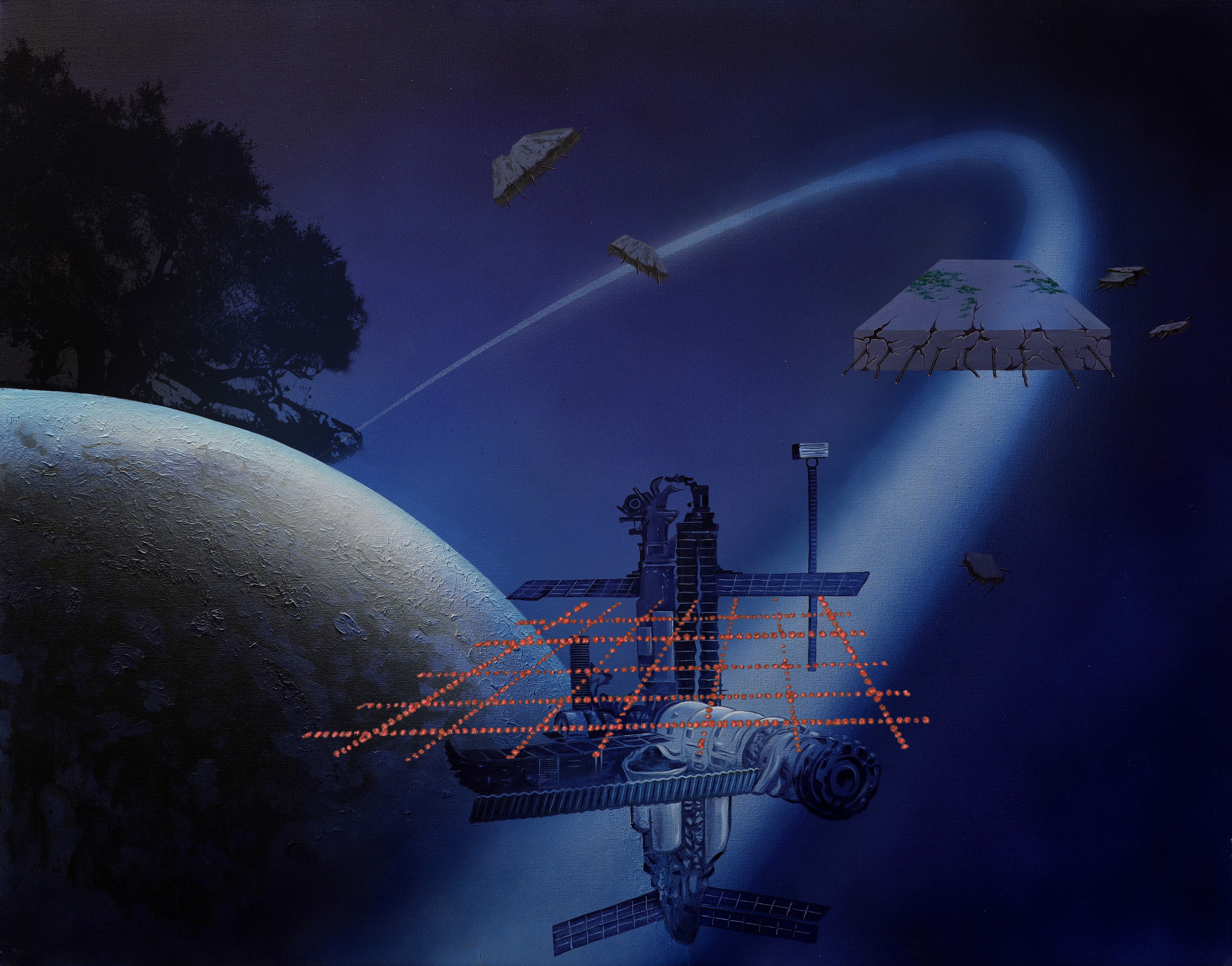 herd of sheep on road painting