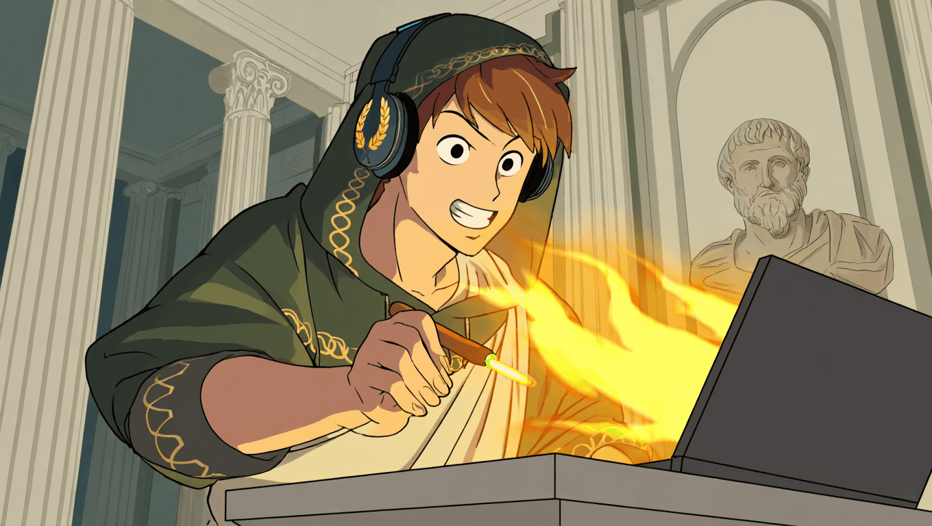 Happy student studying on a laptop