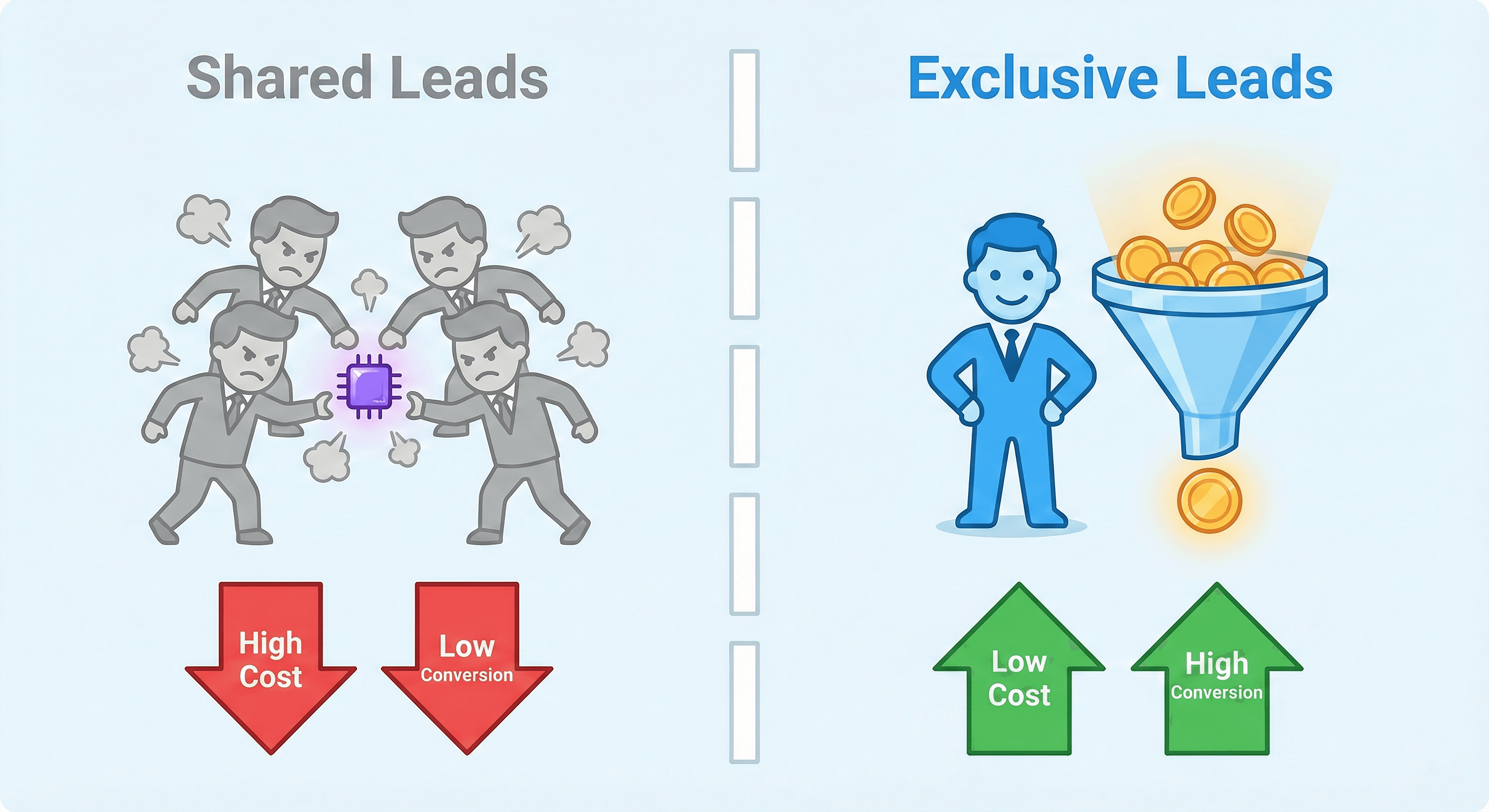 chart showing lower costs and higher conversions for life insurance lead generation via exclusive ads