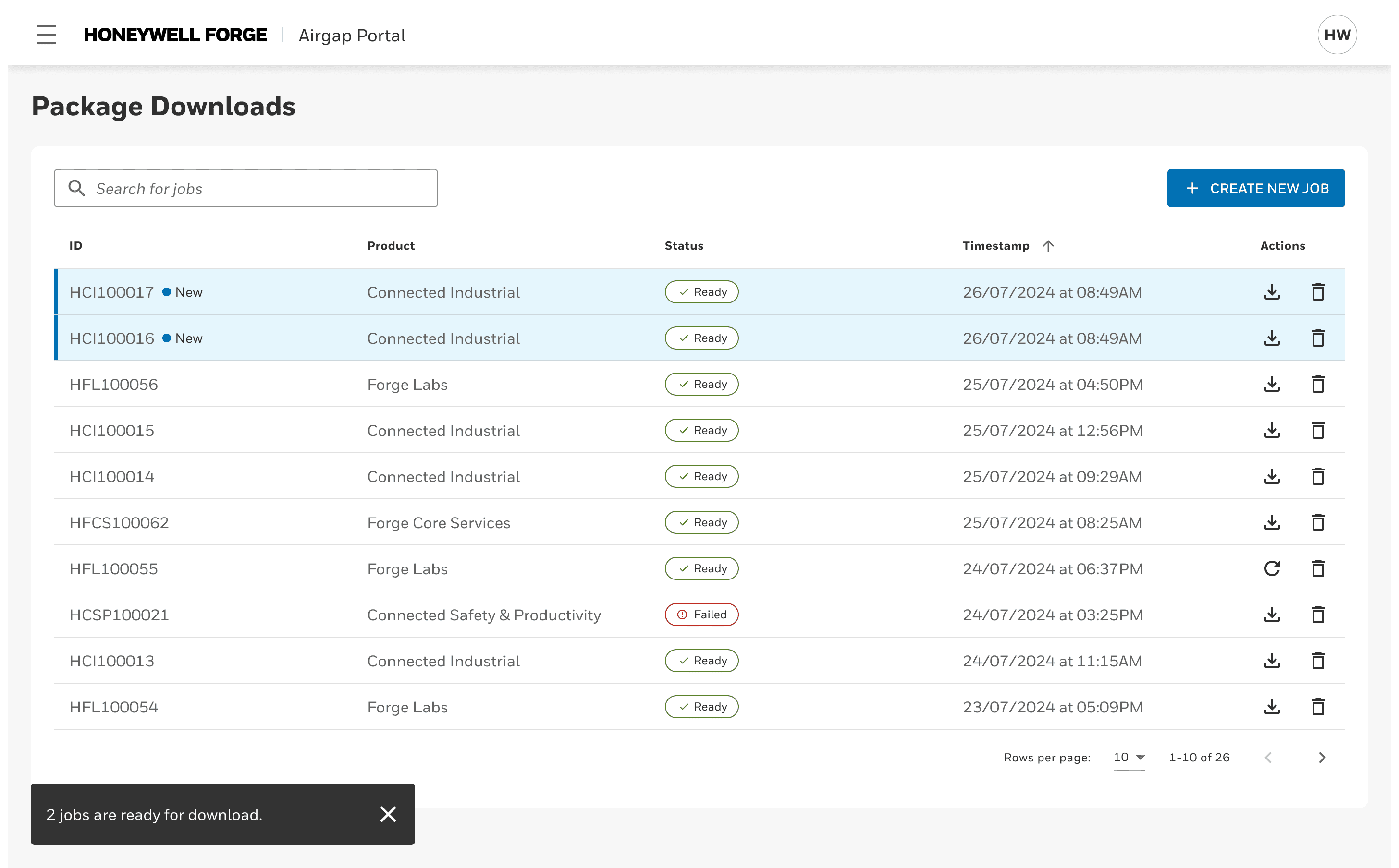 Package Downloads page for the Airgap Portal