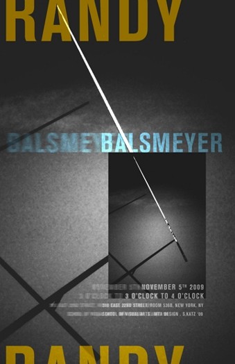 A poster showing some gray and white lines with text Randy Salsme Balsmeyer.