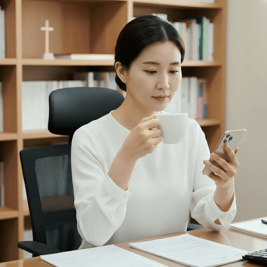 모바일로 간편하게 교회톡 서비스를 이용하는 사용자 모습