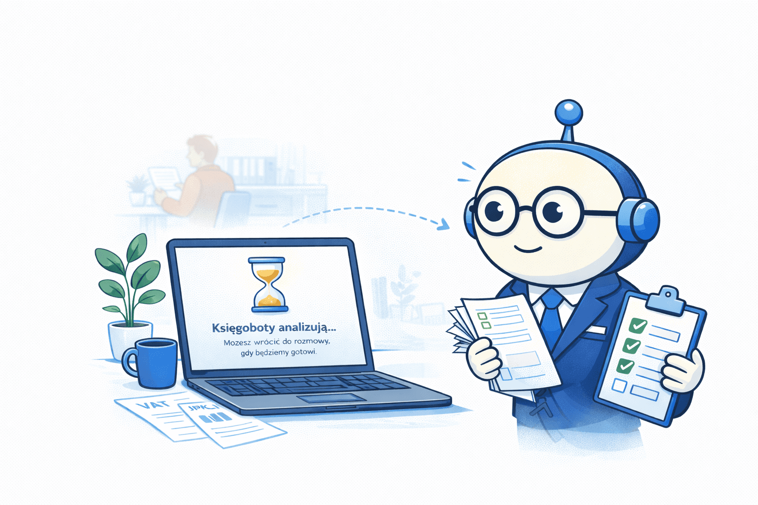 Księgowy wykonujący inne zadania podczas automatycznej analizy danych