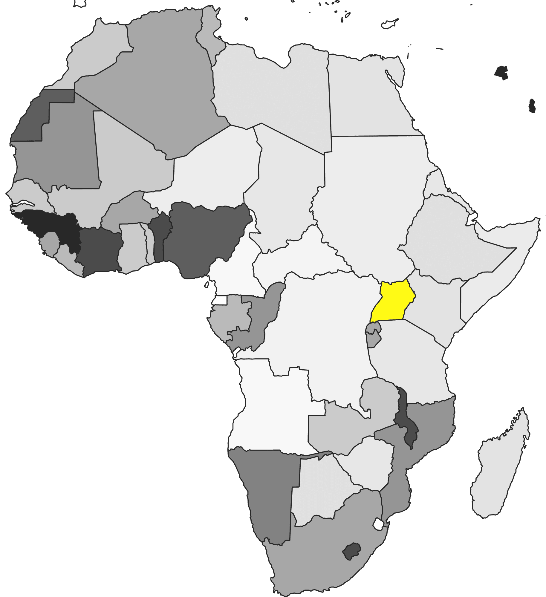 Map of Africa with a focus on Uganda