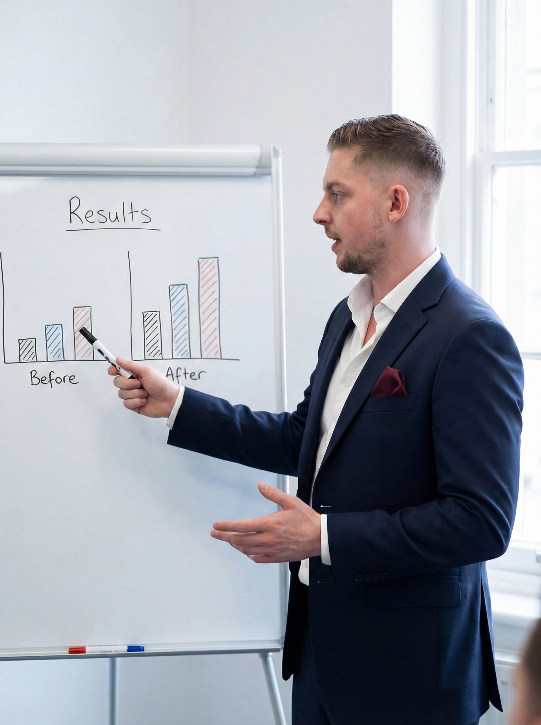 two men facing each other while shake hands and smiling