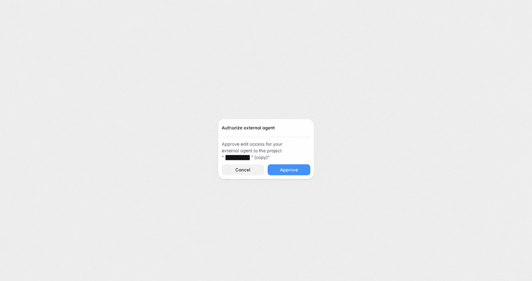 Framer External Agent 授權畫面，專案名稱已遮蔽