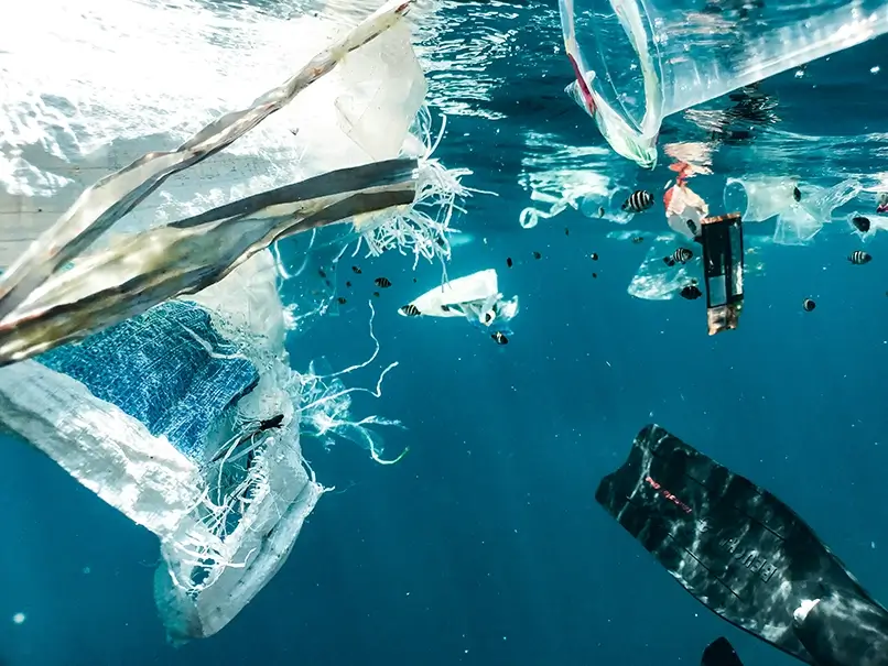 Plastic pollution floating in the ocean
