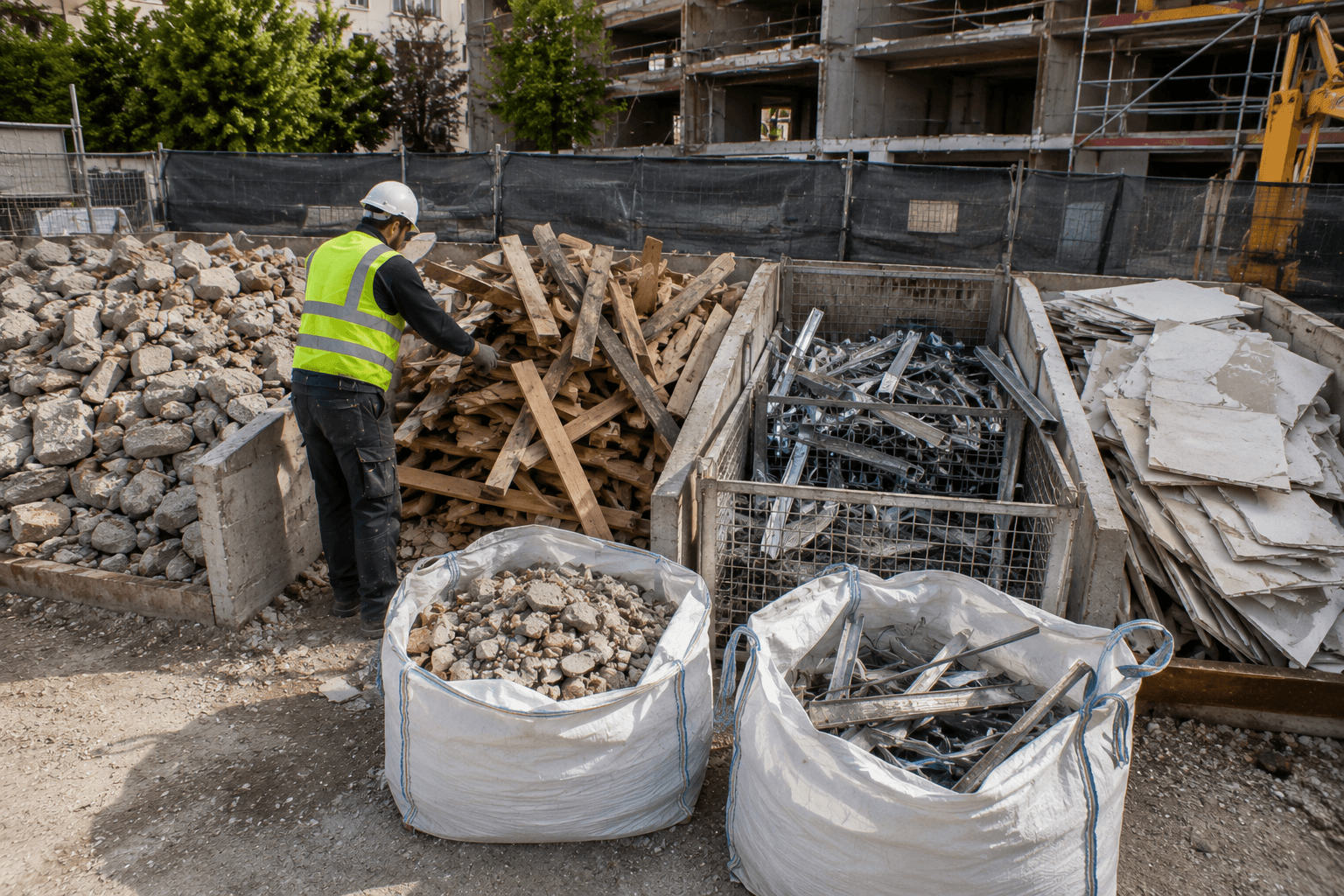 Tri des gravats et déchets par matériaux avant leur évacuation