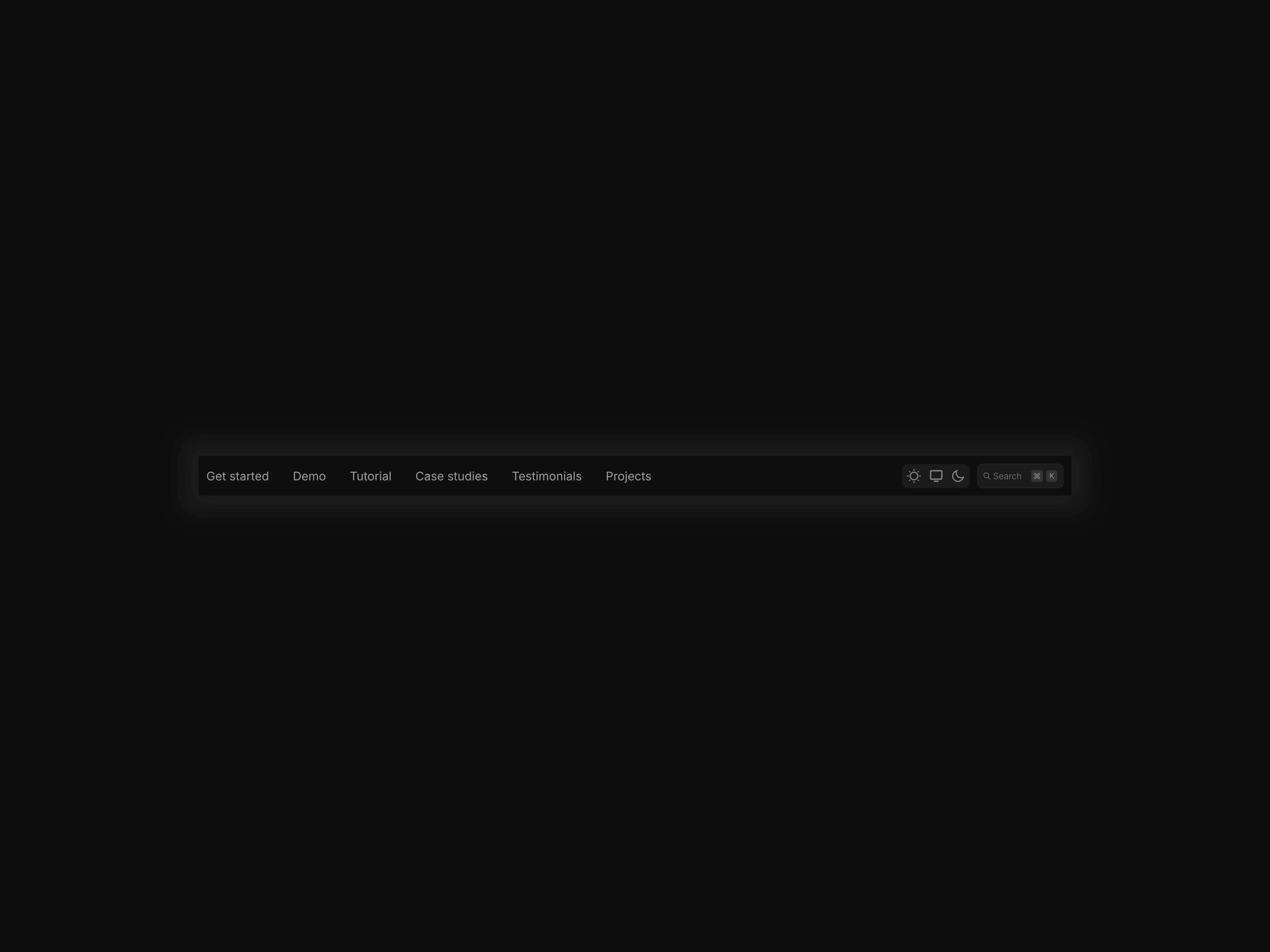 A dark themed documentation nav bar for desktop devices