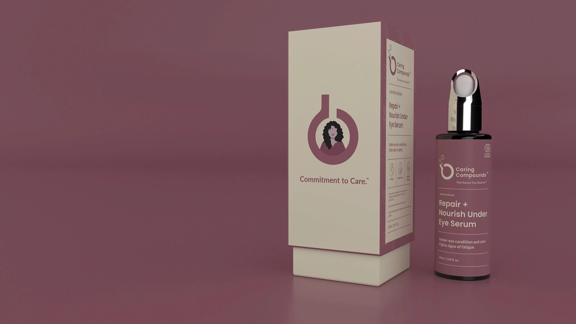 Packaging and product design showcase for Caring Compounds skin care product range