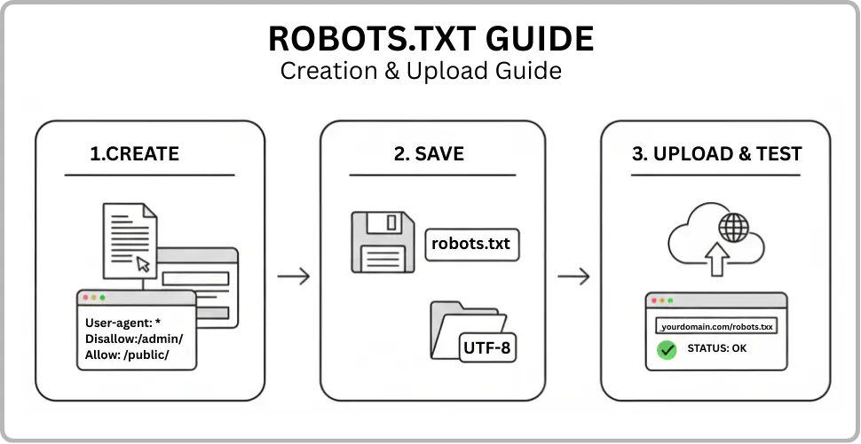 Robots.txt creation and upload process diagram