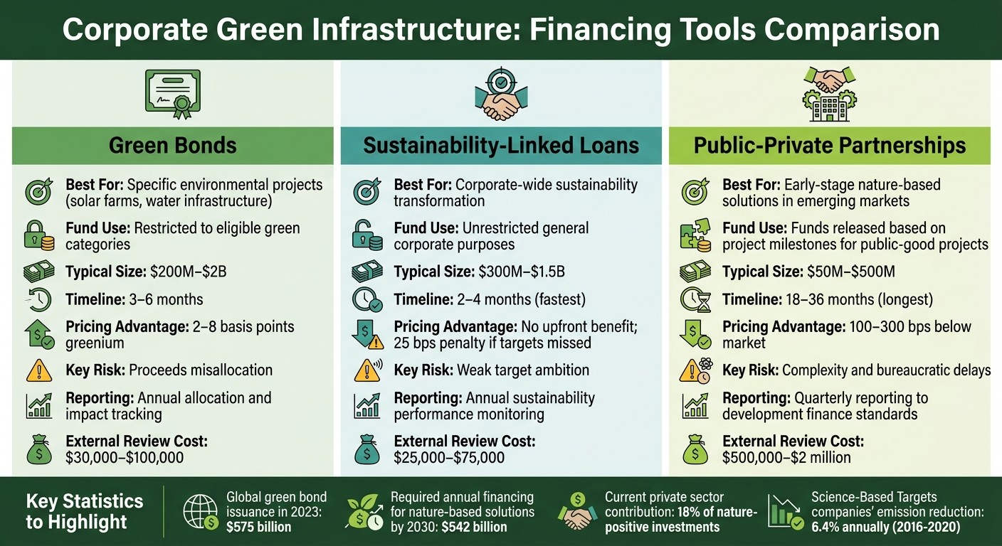 Comparison of Green Bonds, Sustainability-Linked Loans, and Public-Private Partnerships for Corporate Green Infrastructure Financing