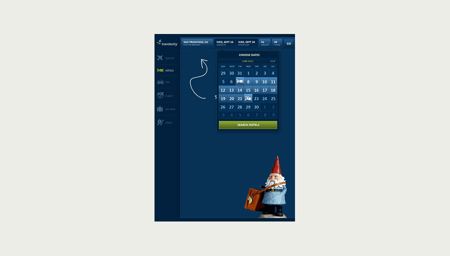 Date picker - inline calendar keeping the gnome companion visible throughout the search flow