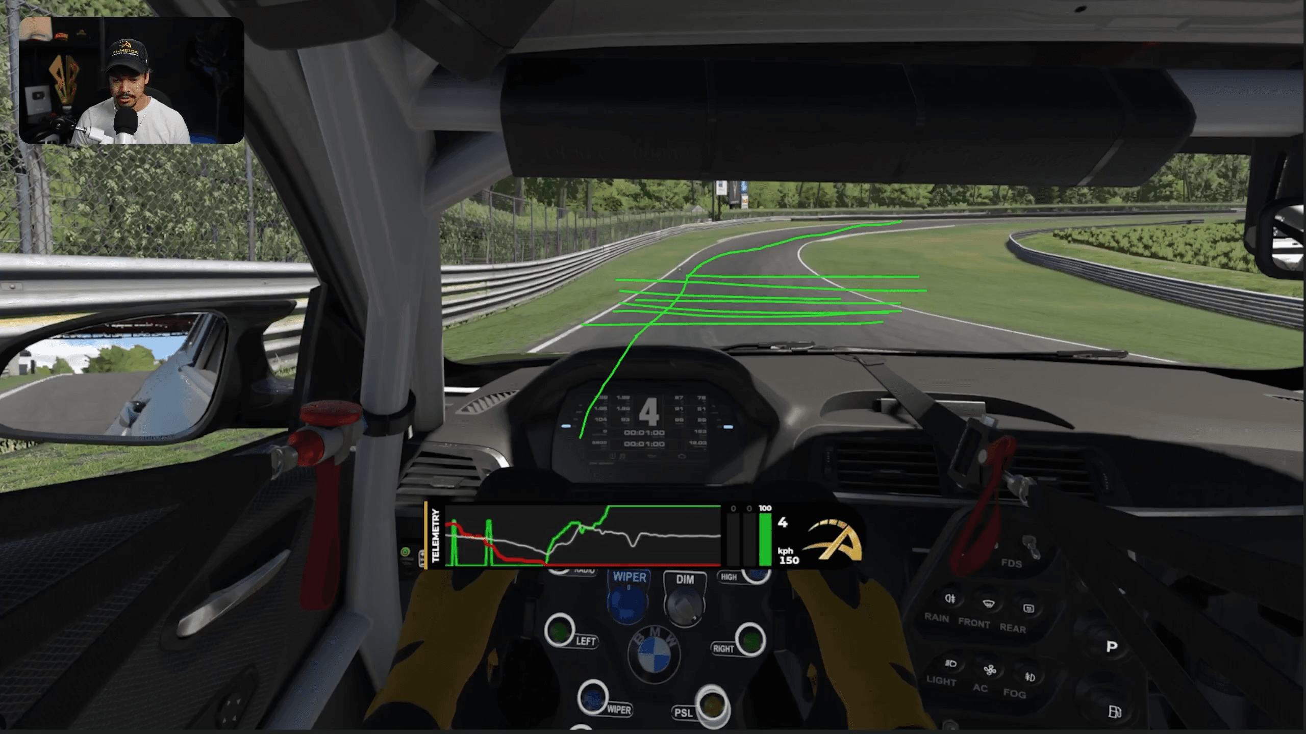 Sim racing coach helping a student identify driving habits and weak points