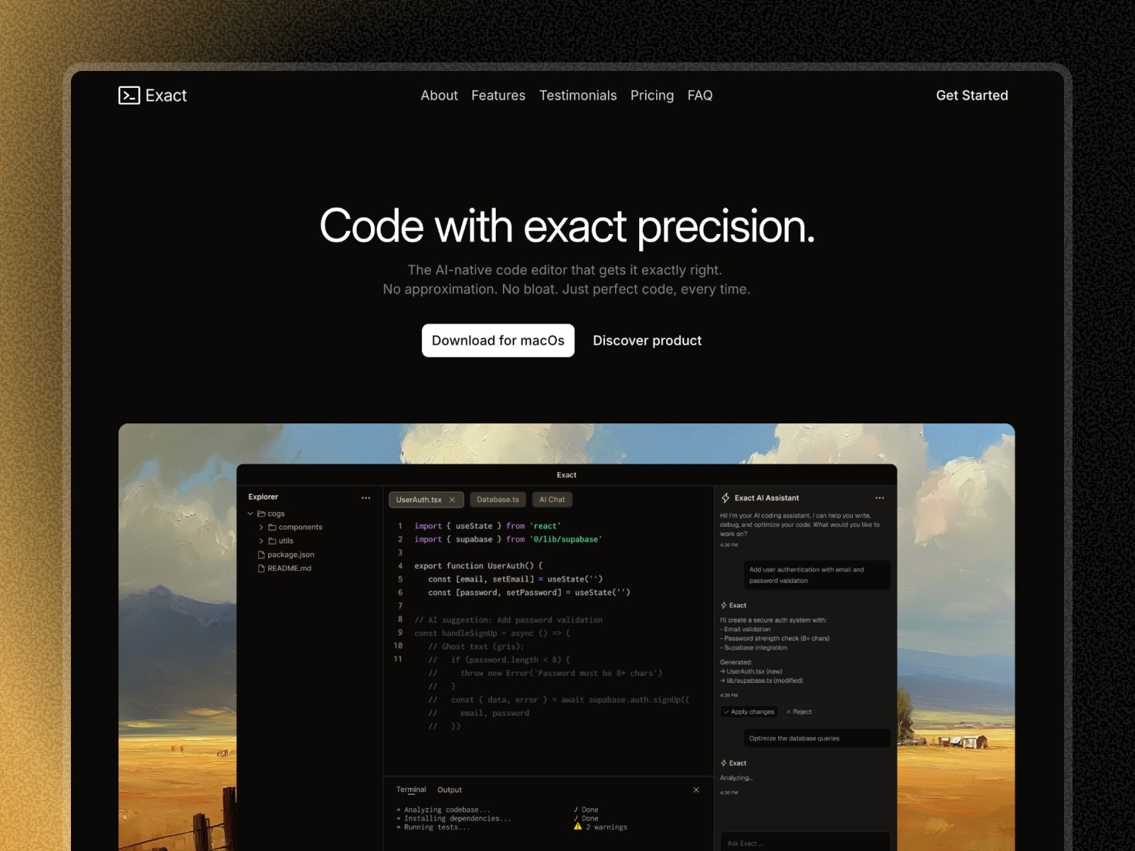 Exact — 高级暗黑极简 AI 产品官网设计灵感