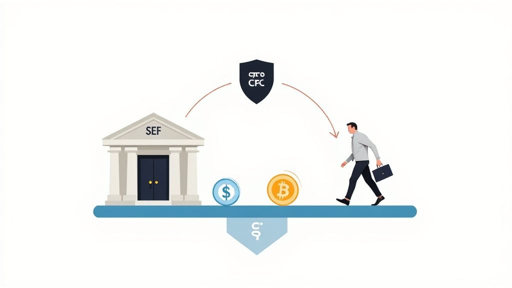 Illustration of a financial market process involving a SEF bank, currencies, and a user, overseen by CTO CFC.