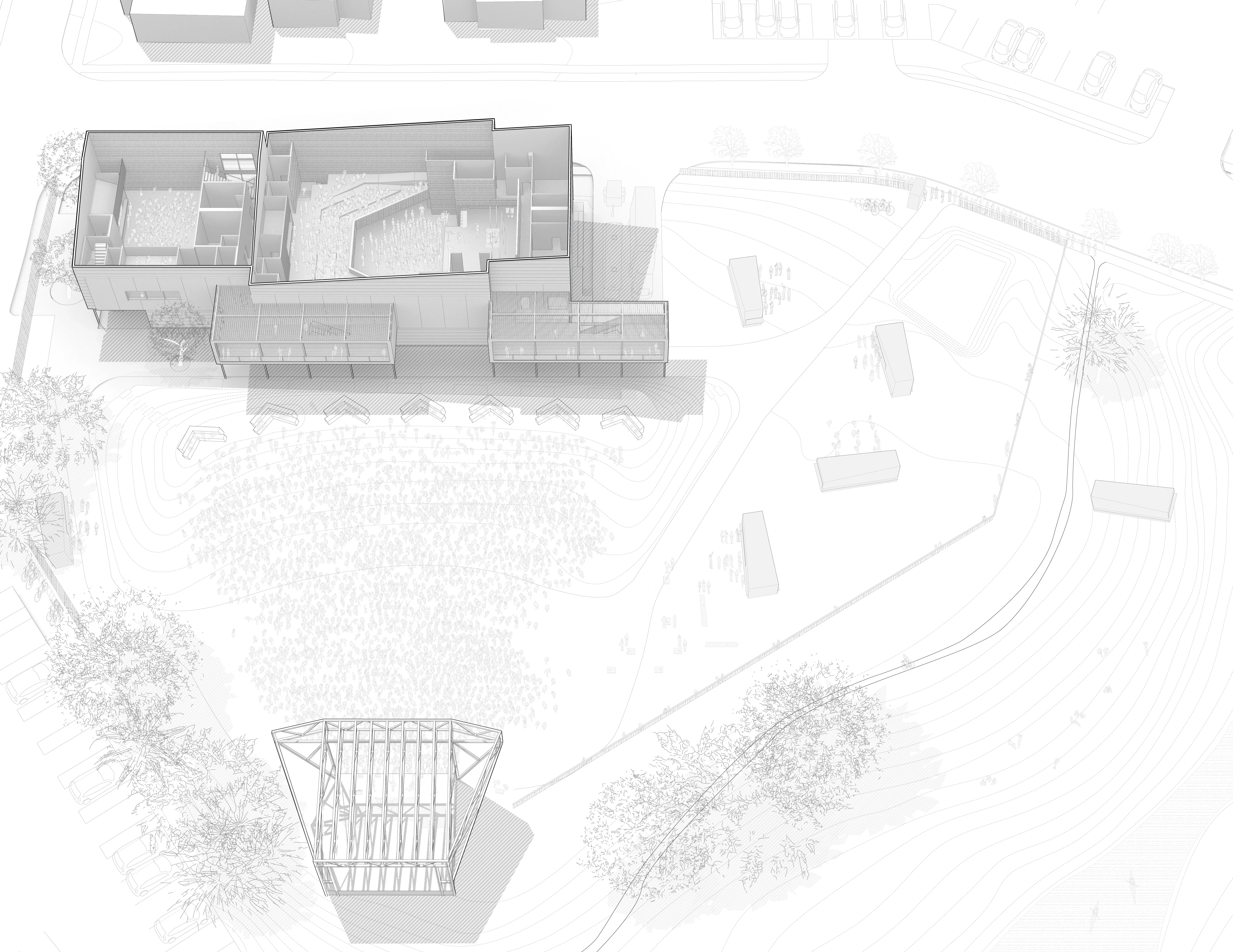 Black-and-white structural framing and foundation photography for equilibrium