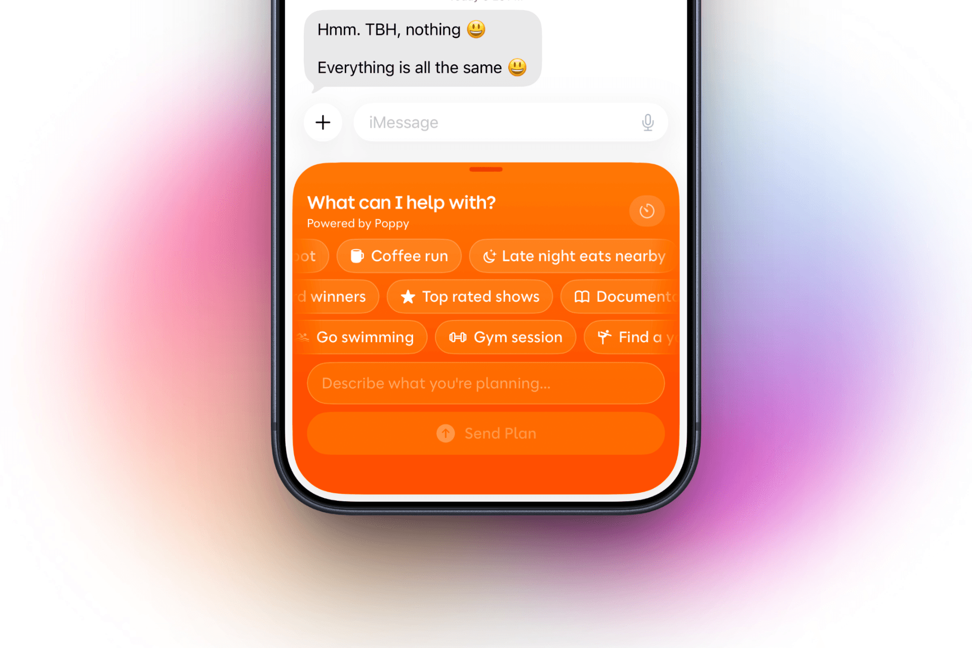 Plans with Poppy iMessage extension