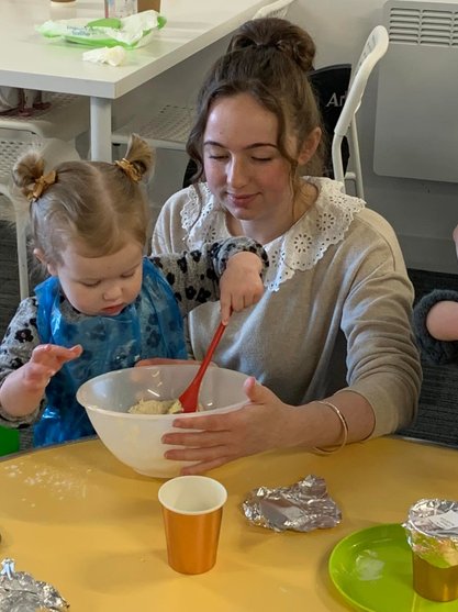 A child enjoying a Little Bakers class