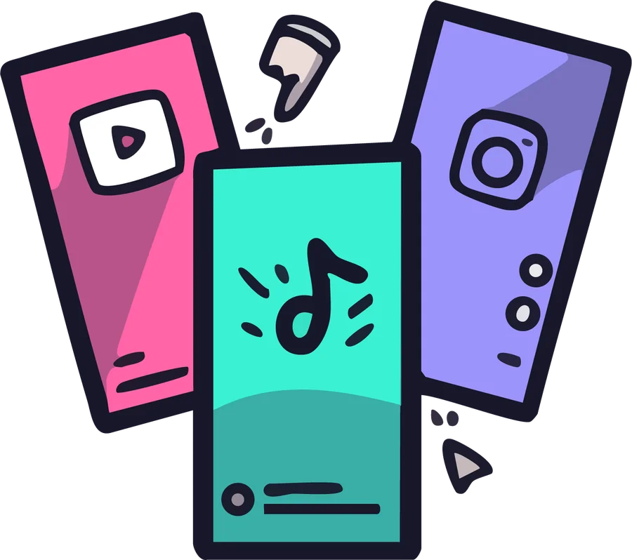 Different phones with short-form socials, as Instagram, TikTok, YouTube