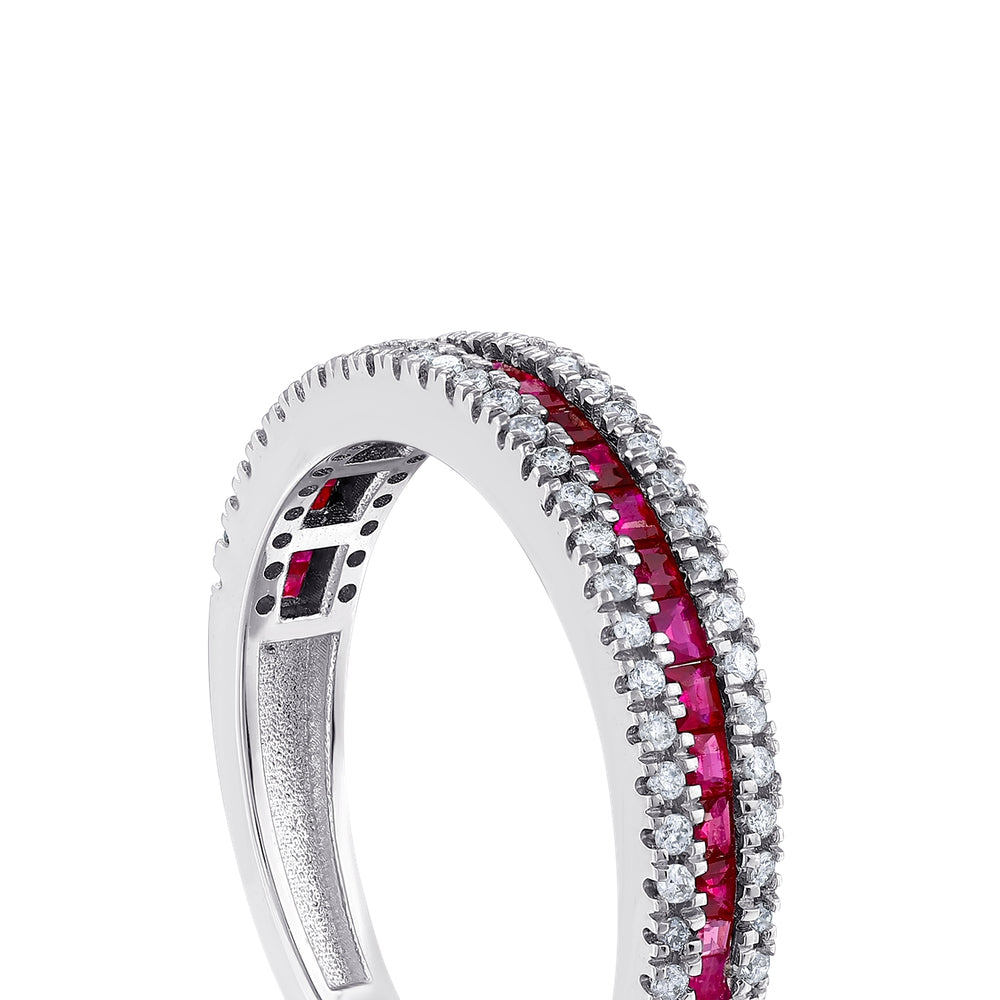 0.21 Karat Pırlanta ve Yakut Taşlı 14 Ayar Beyaz Altın Yüzük