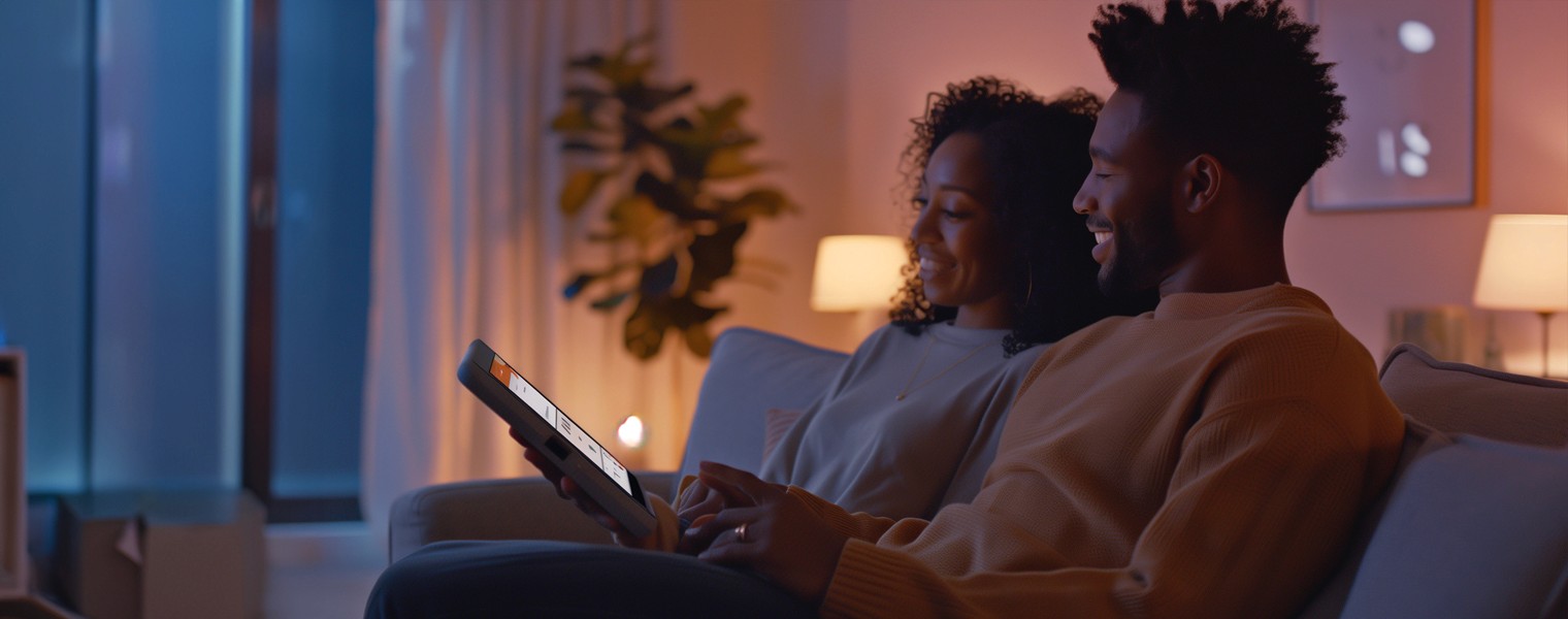 A couple uses a GenAI-powered retail banking app from the comfort of their own home.