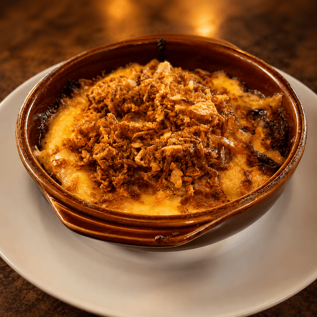 Cassolette La Cantalou au Cantal, lardons et oignons frits