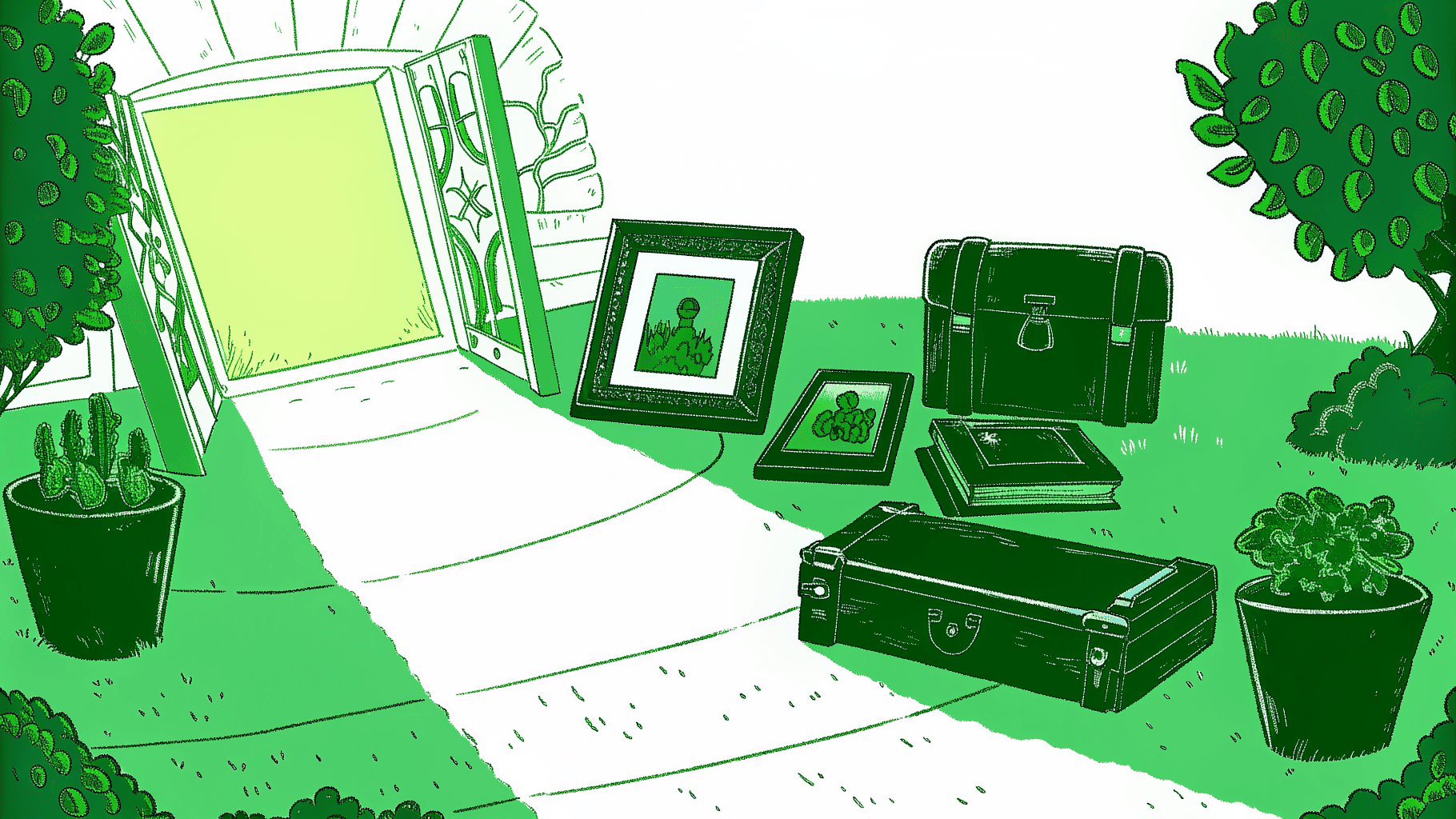  Family documents and gavel on a winding path leading to Indiana treasury vault