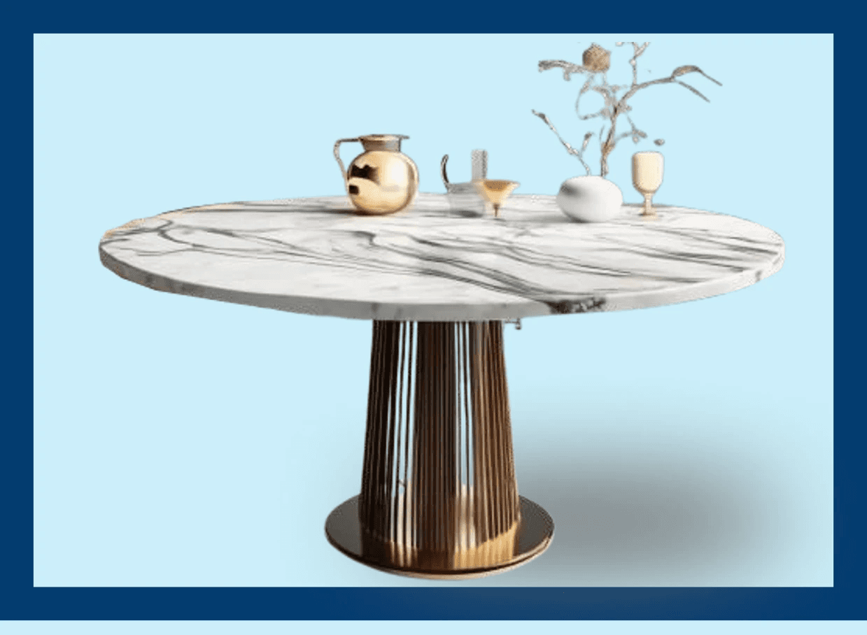 Luxury round marble dining table with brass pedestal base