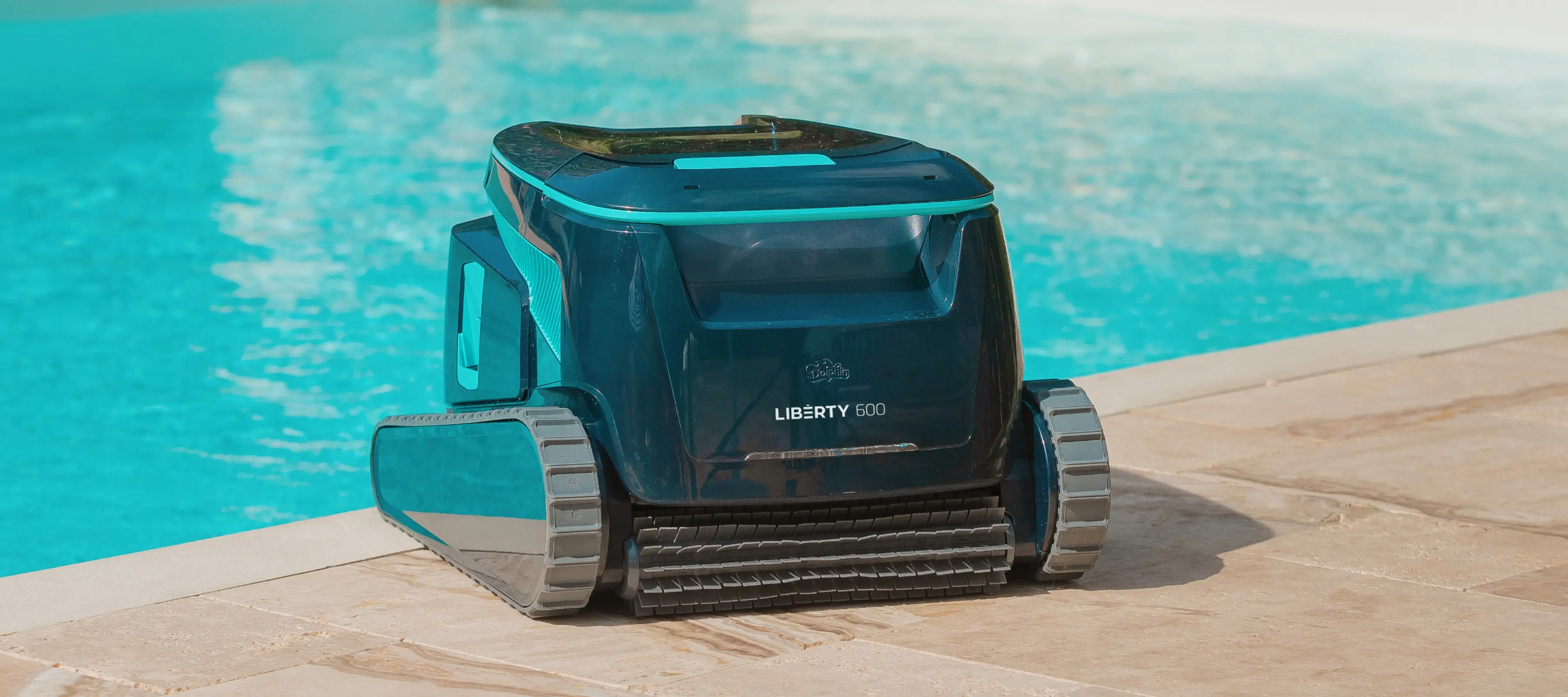 The dolphin Liberty 400 product shot next to a pool
