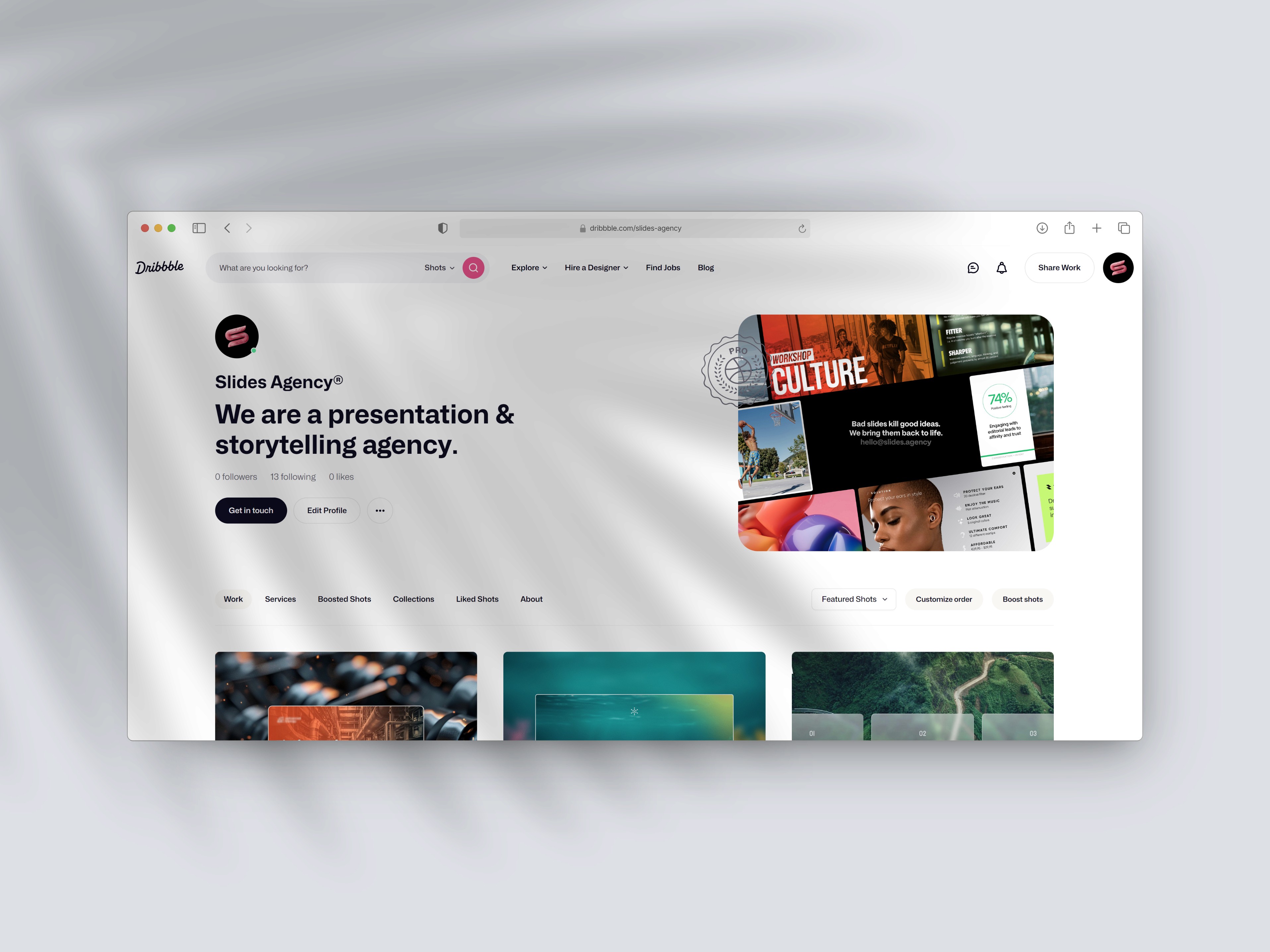 screenshot of slides agency dribbble page