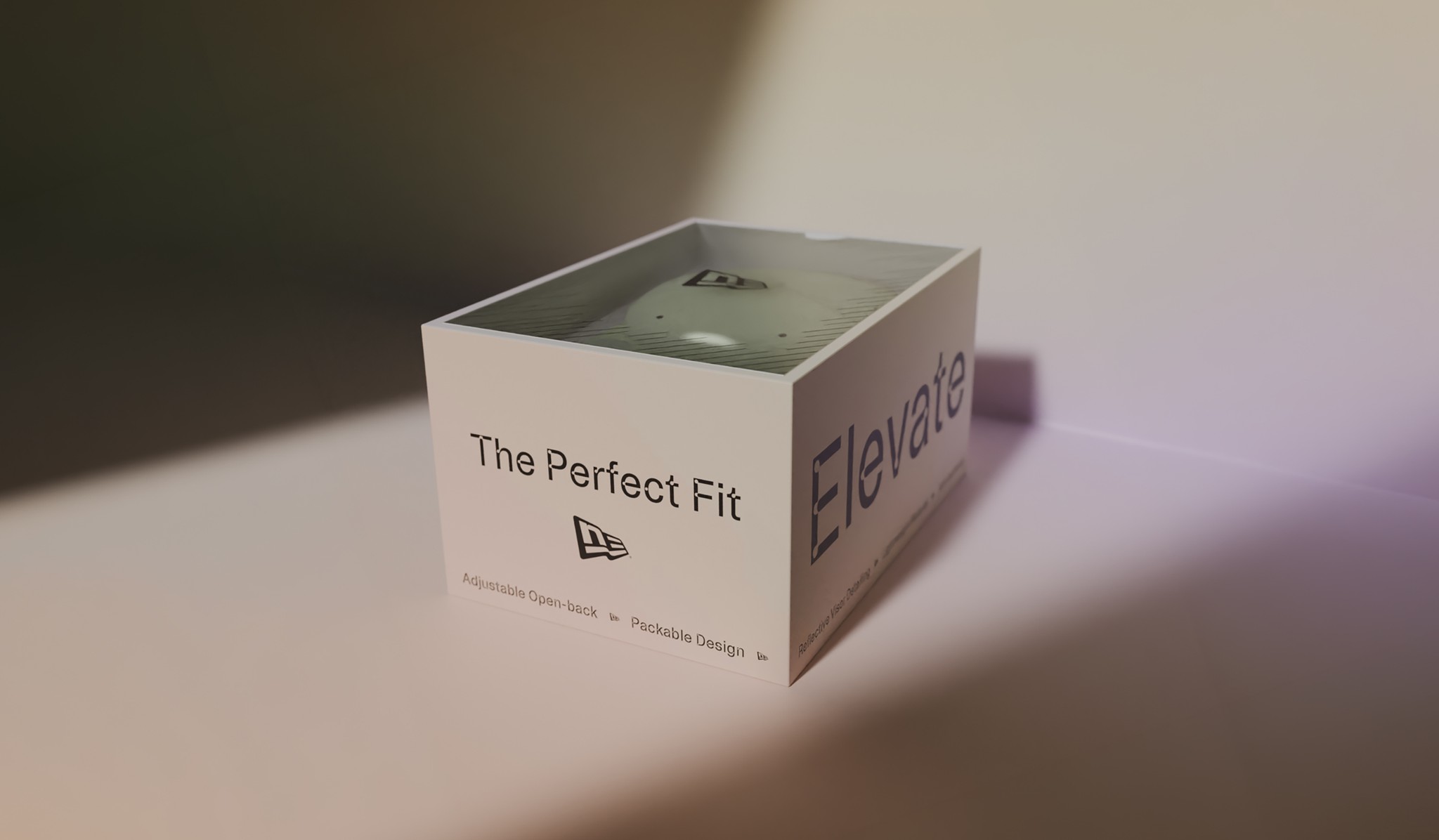 Premium gifting box mock up displaying a backless cap and campaign materials, highlighting custom packaging design, product launch strategy and unboxing experience