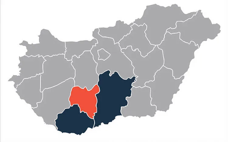Szekszárd környékén és környező megyéket kiemelő magyarország térkép egy bojler szereléssel foglalkozó cég oldalán 