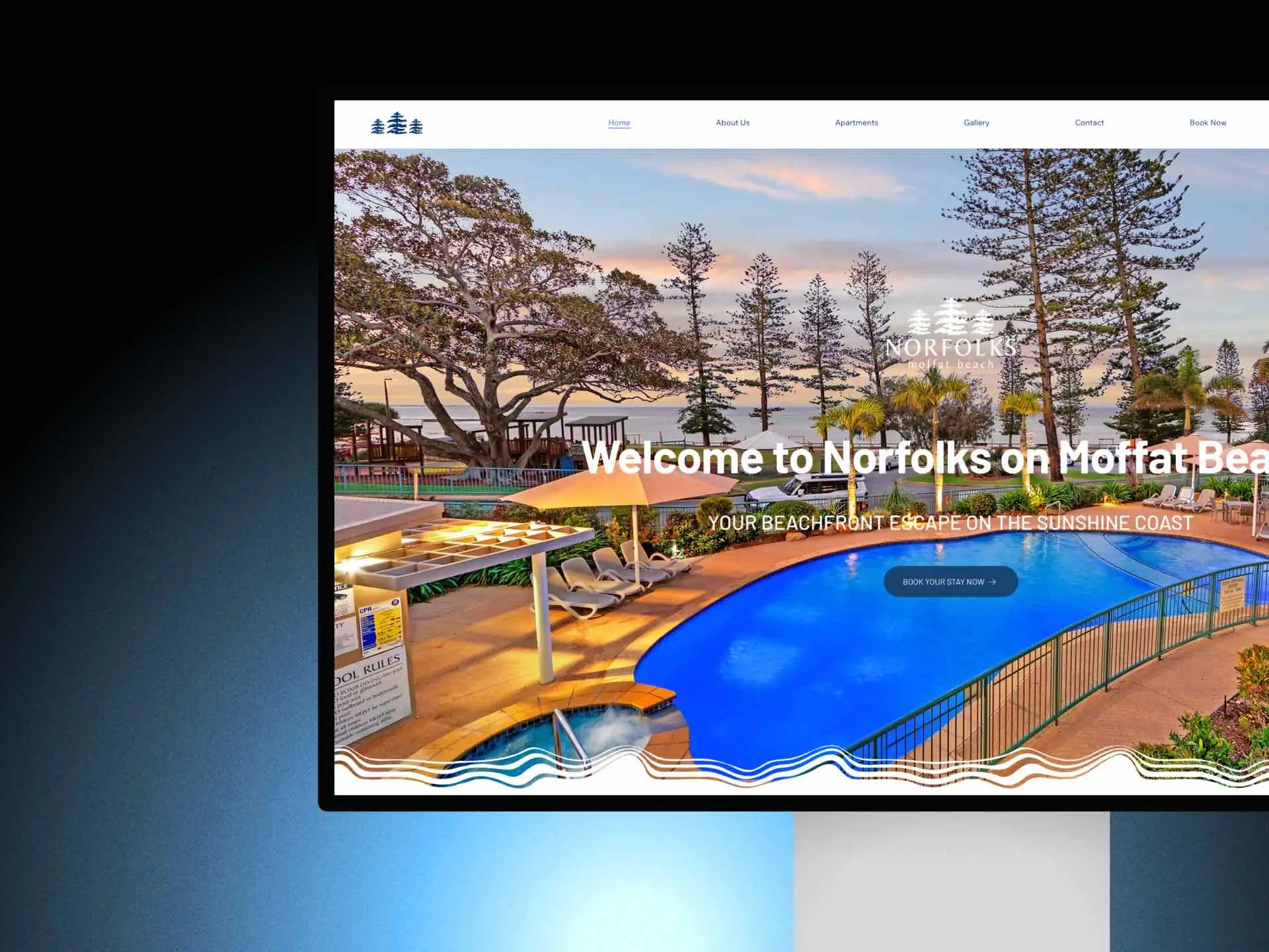 Resort and hospitality website featuring a luxury pool and accommodation for Cairns hotel and tourism websites.