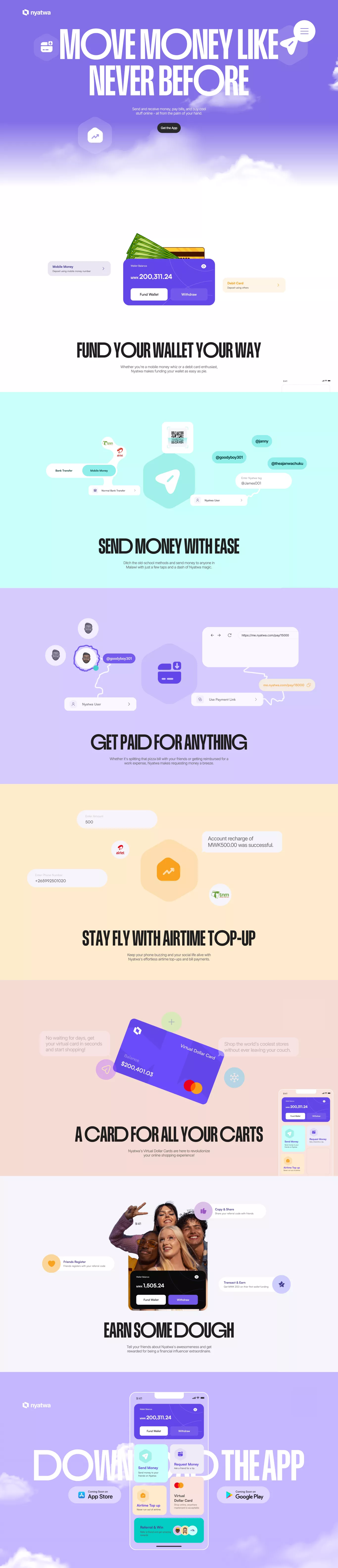 Nyatwa landing page screenshot showcasing Tech and Finance design