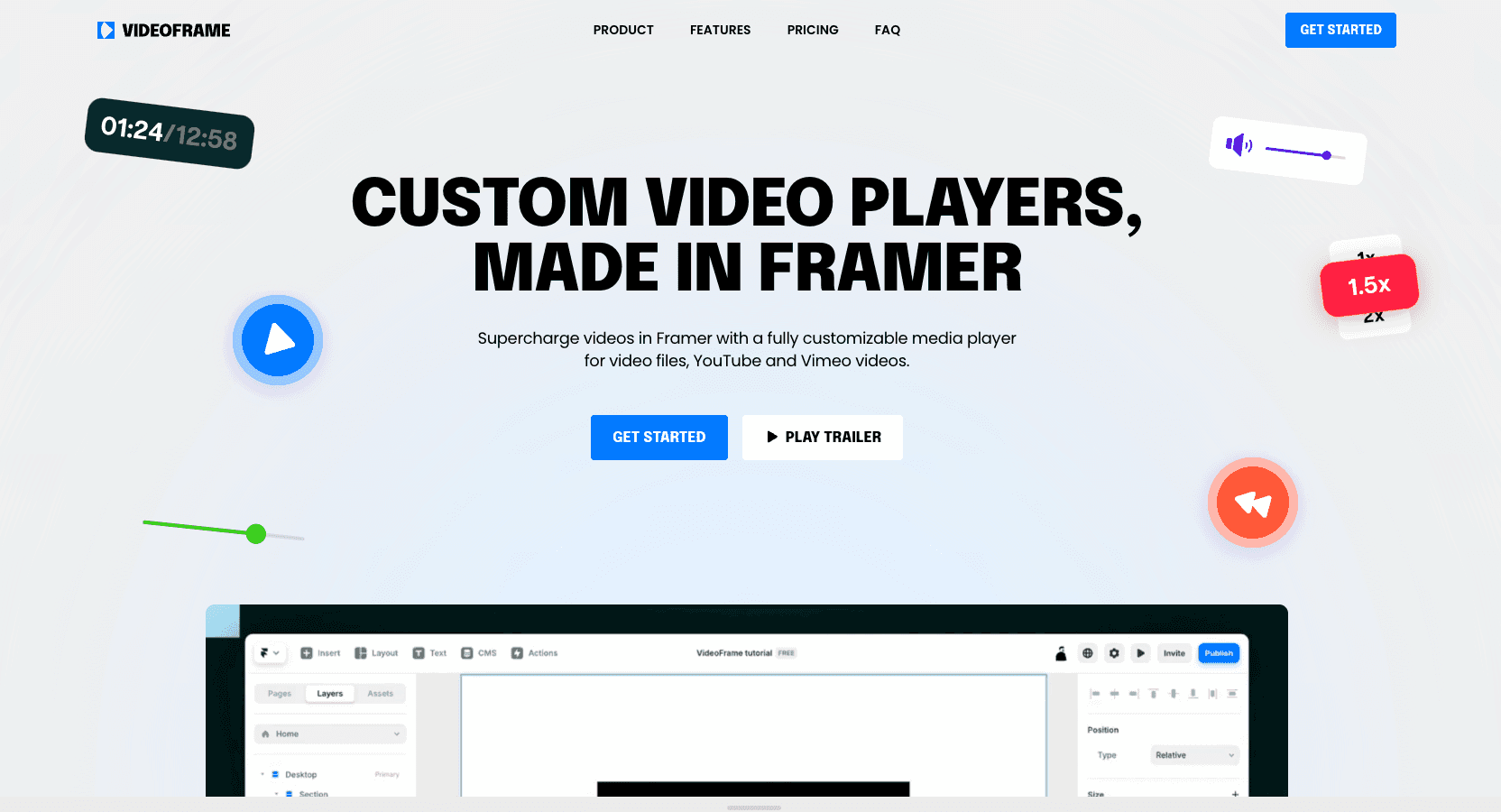 Customizable video player software advertisement with UI elements.