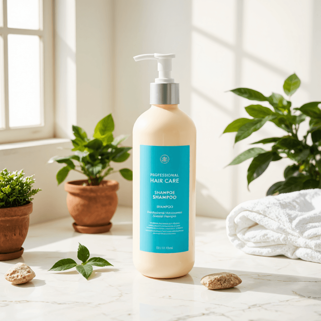 product photography of a bottle of professional hair care shampoo