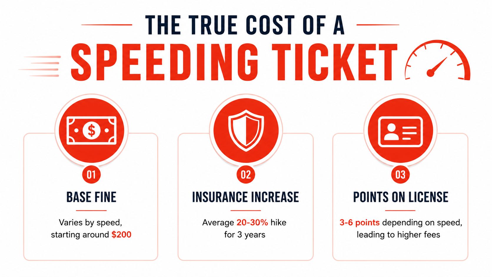 An infographic detailing the true financial and administrative costs of receiving a speeding ticket.
