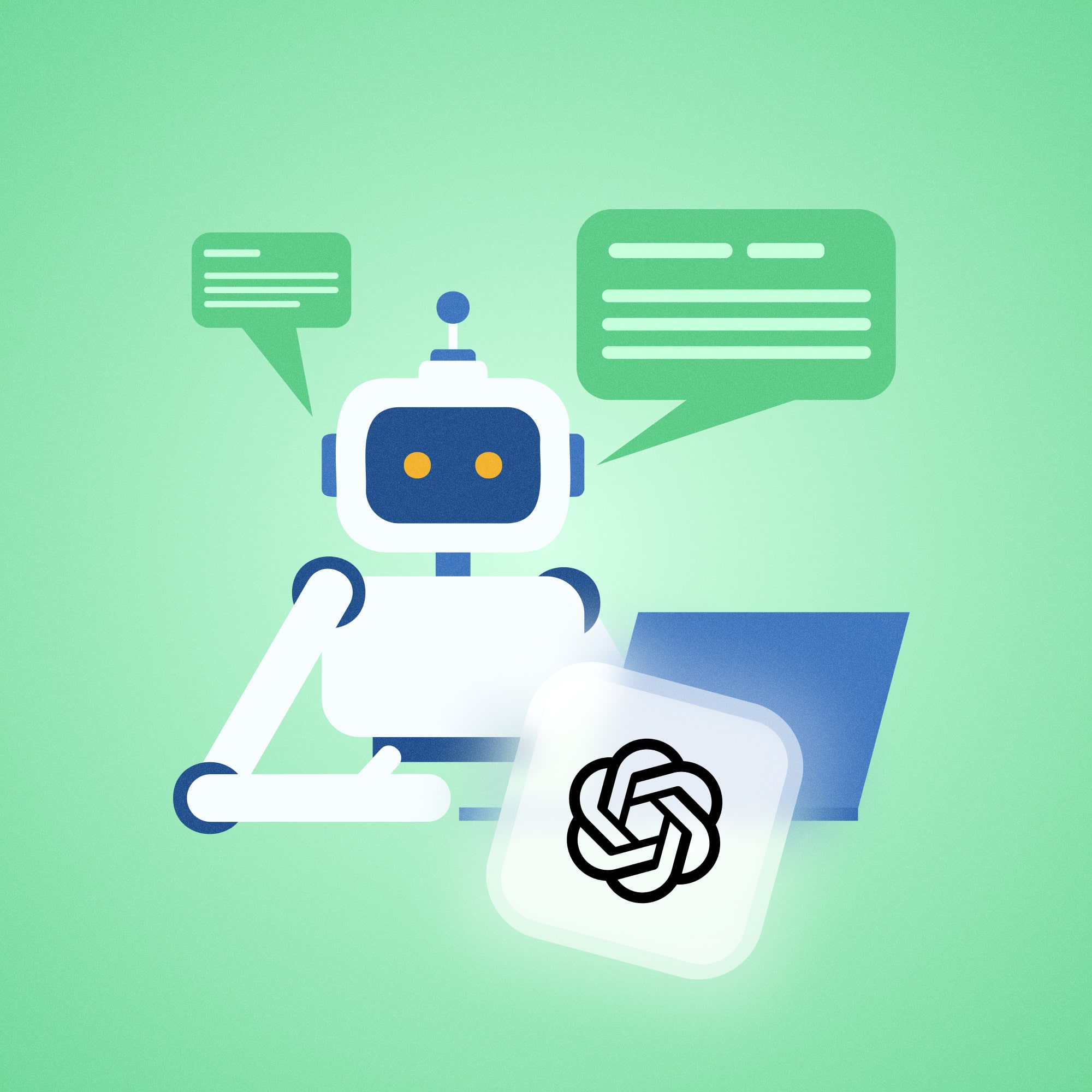 Robot laptopon kommunikál, a mesterséges intelligenciát jelképezve.