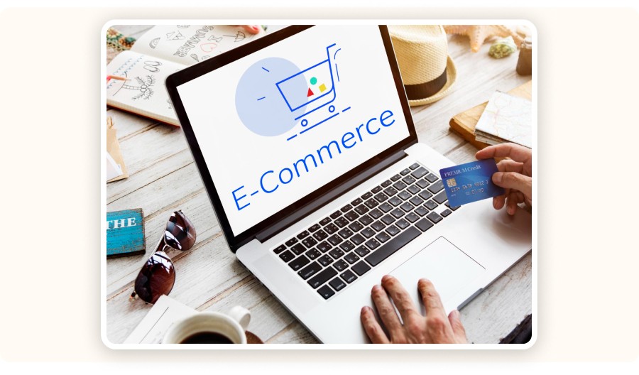 “e-commerce” word on laptop