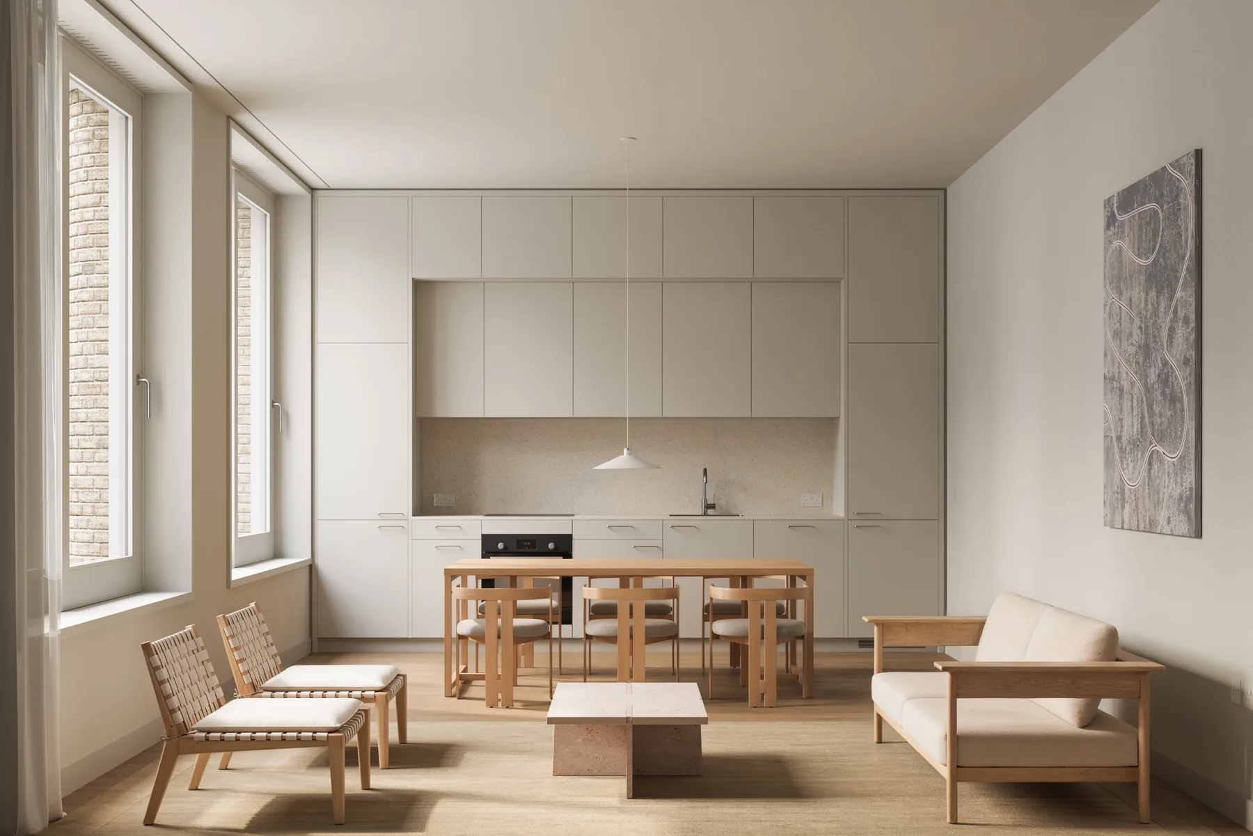 Living room with contemporary furnishings and natural light — NewCourt interior