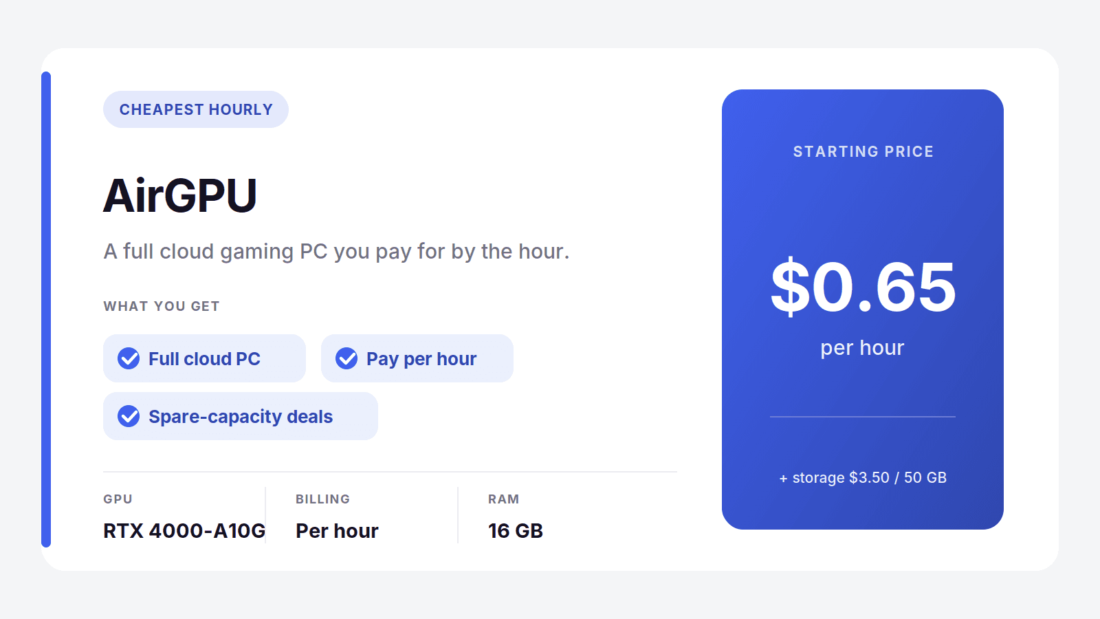 AirGPU, the cheapest hourly full-desktop cloud gaming PC from $0.65 per hour