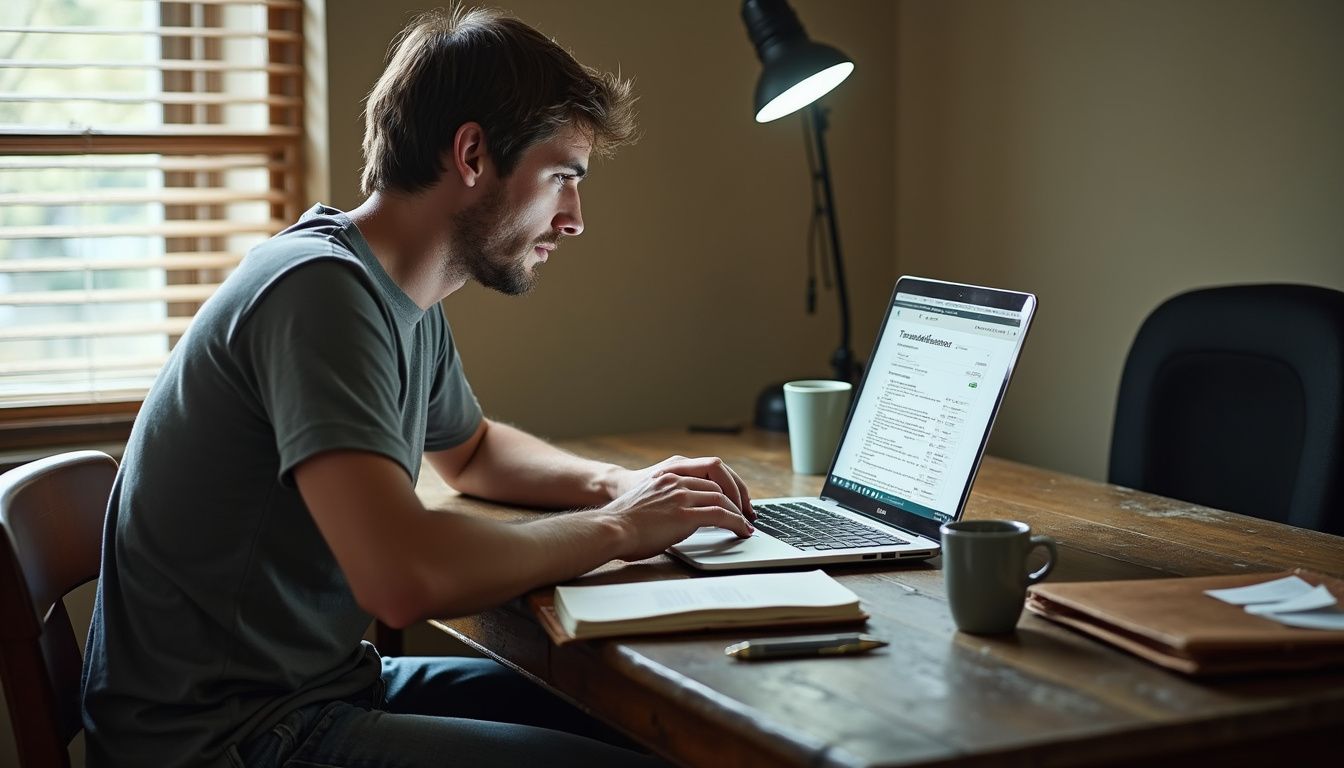 An undercover investigator analyzes TripAdvisor fake reviews at a desk.